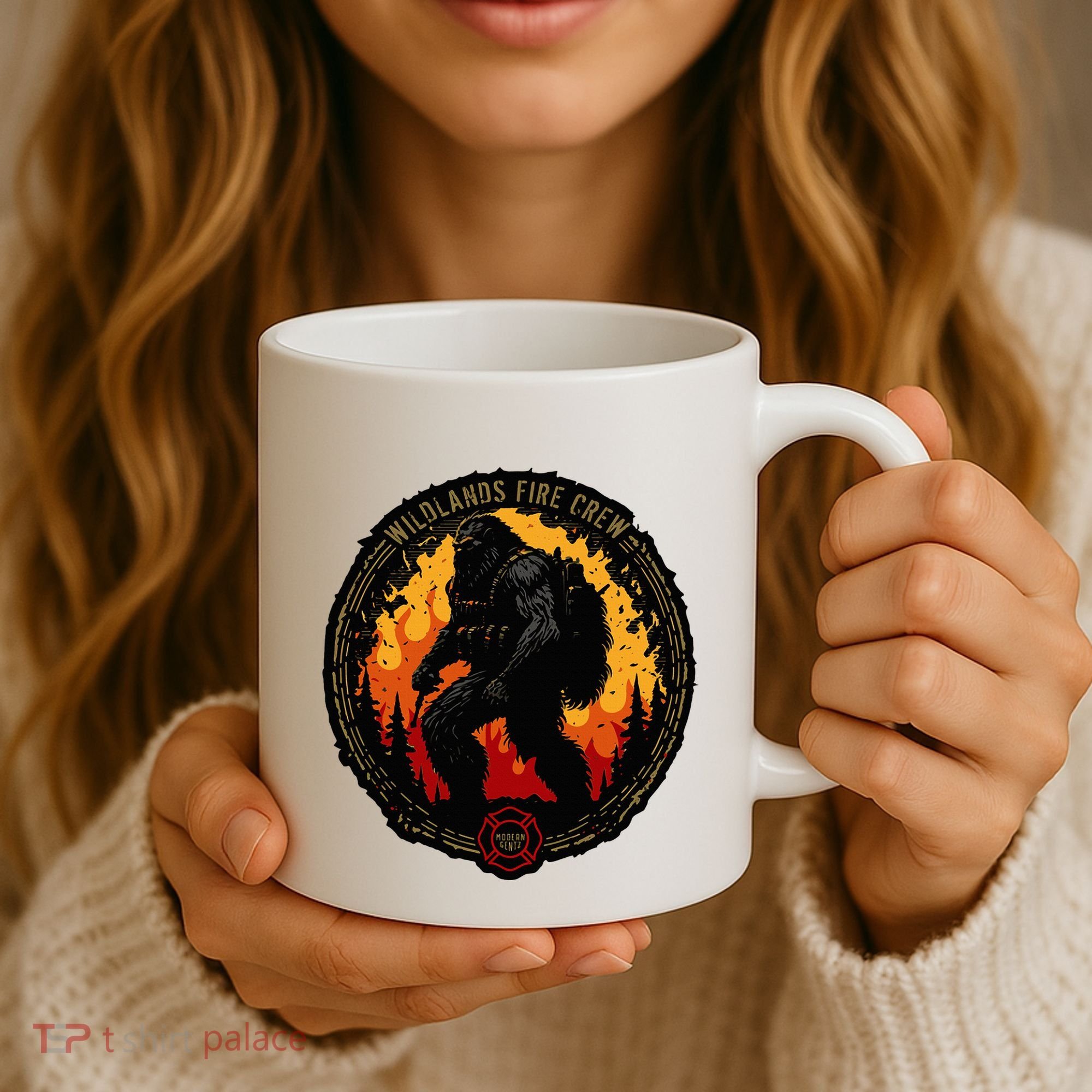 Retro Bigfoot Wildland Firefighter Sasquatch Fireman Coffee Mug