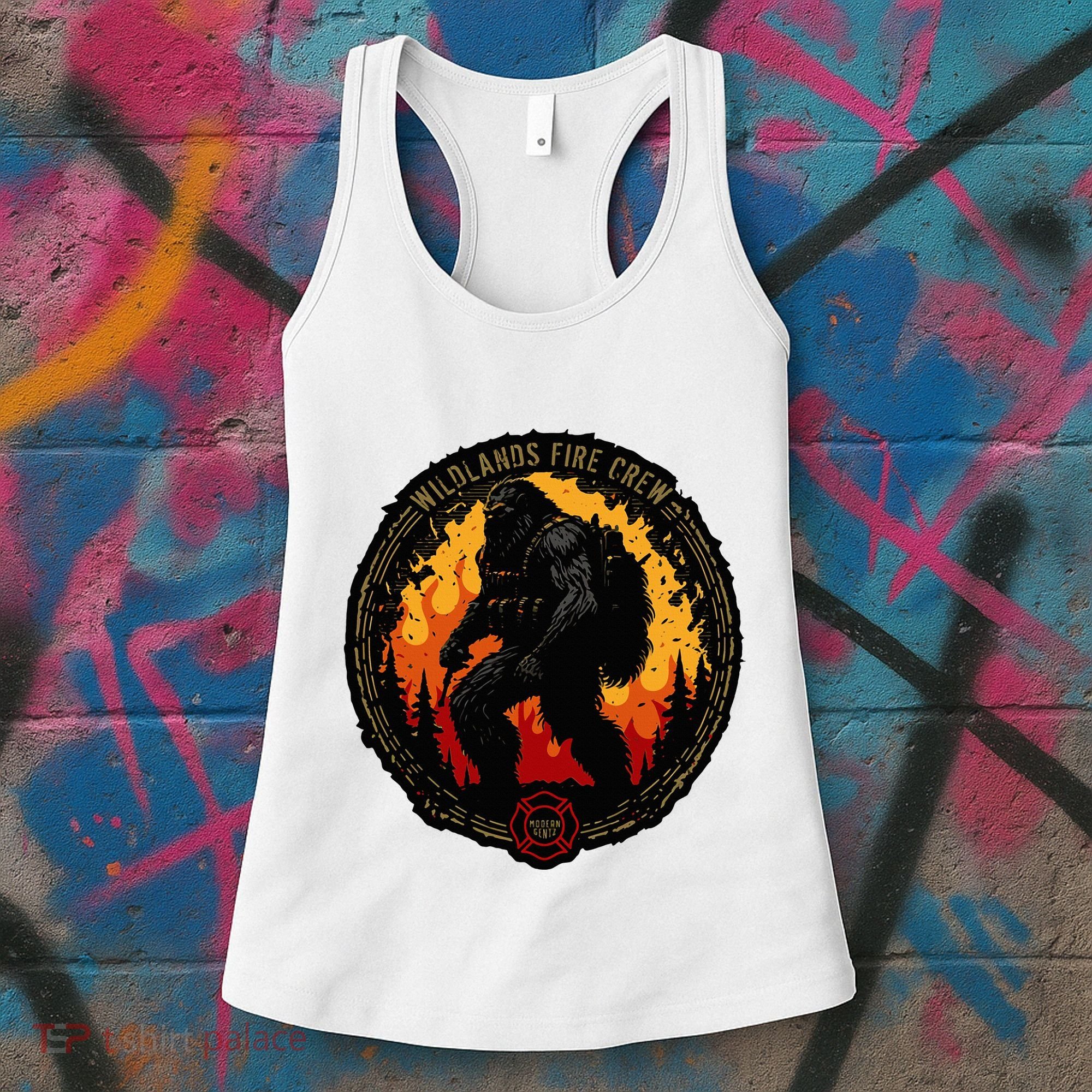 Retro Bigfoot Wildland Firefighter Sasquatch Fireman Women's Tank Top