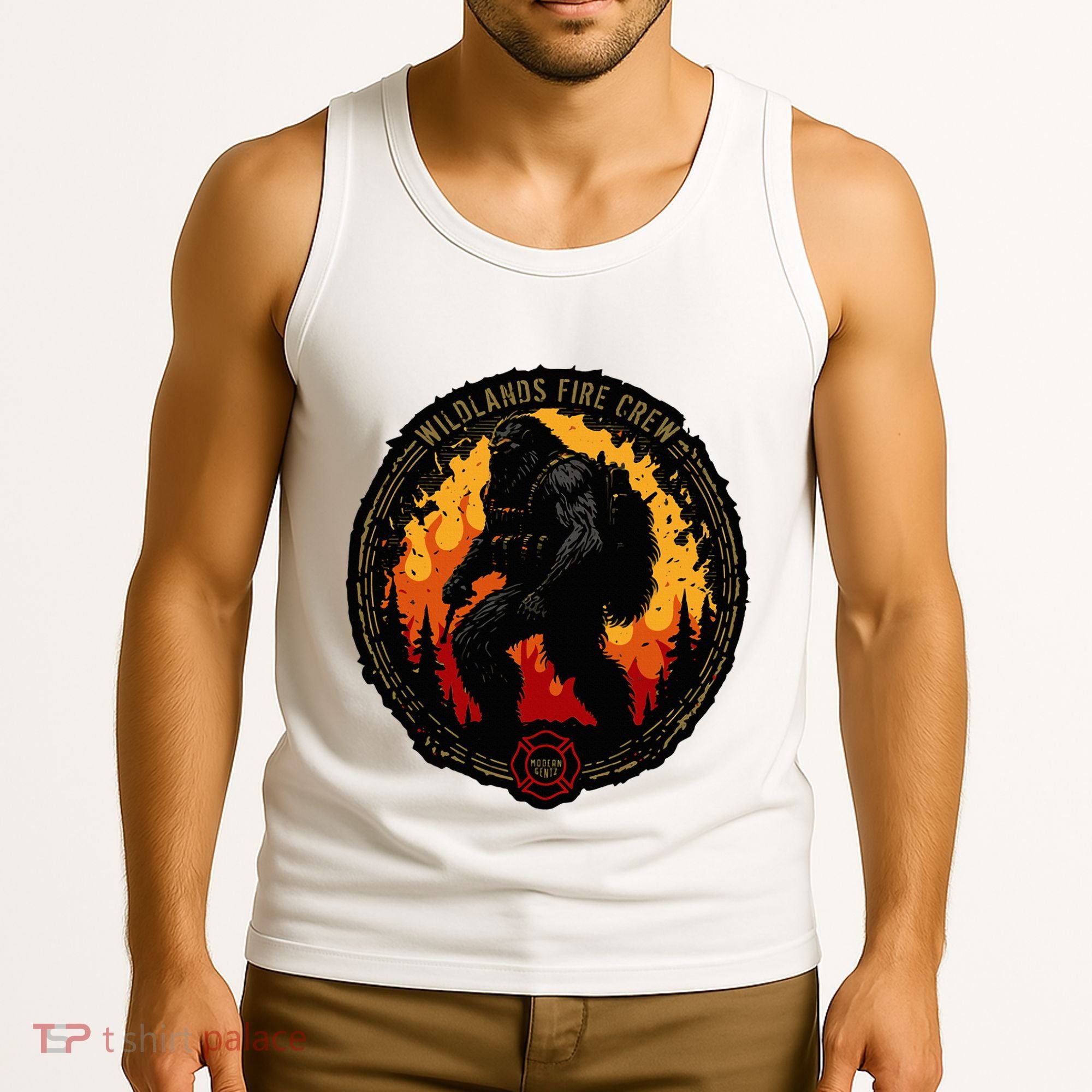 Retro Bigfoot Wildland Firefighter Sasquatch Fireman Tank Top