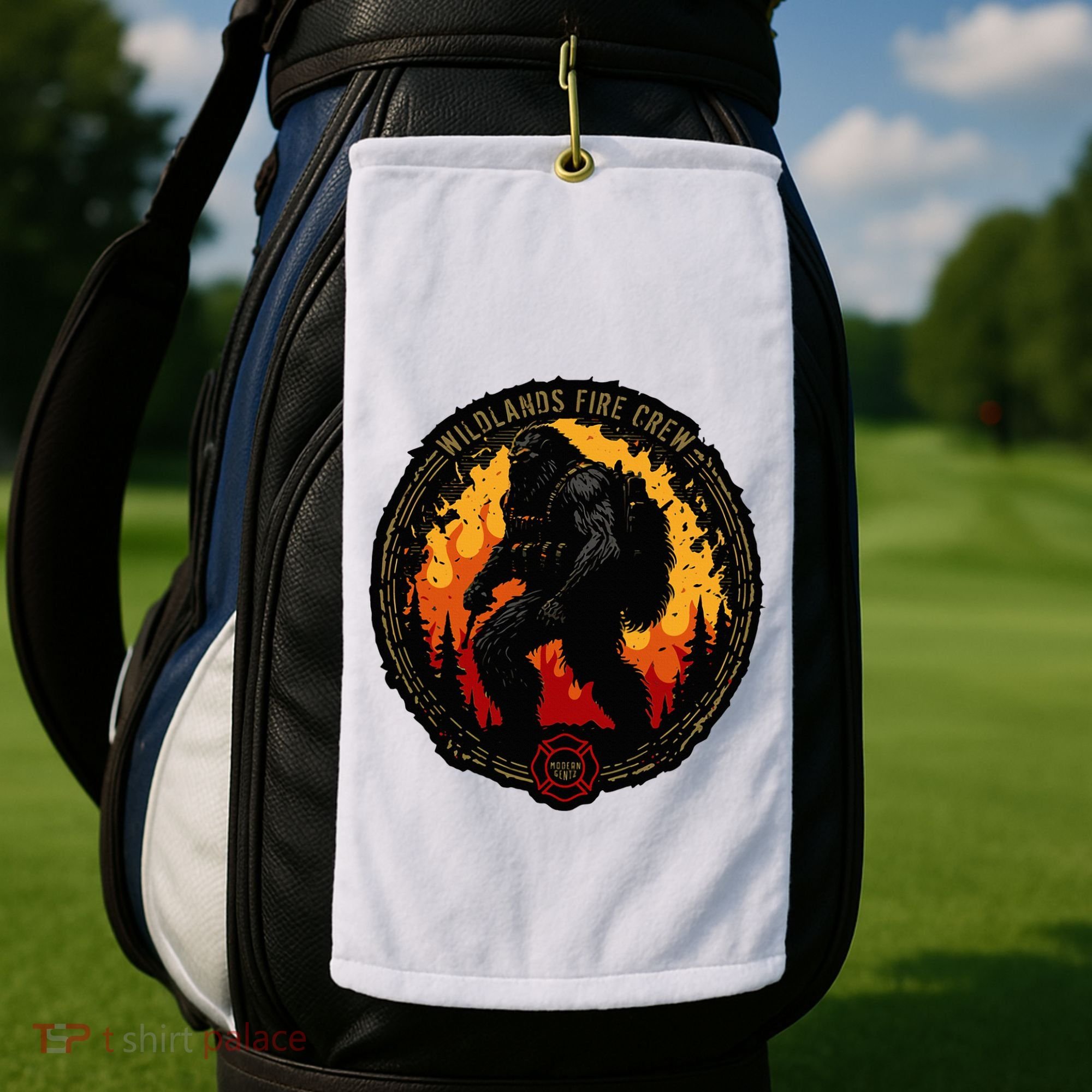 Retro Bigfoot Wildland Firefighter Sasquatch Fireman Golf Towel