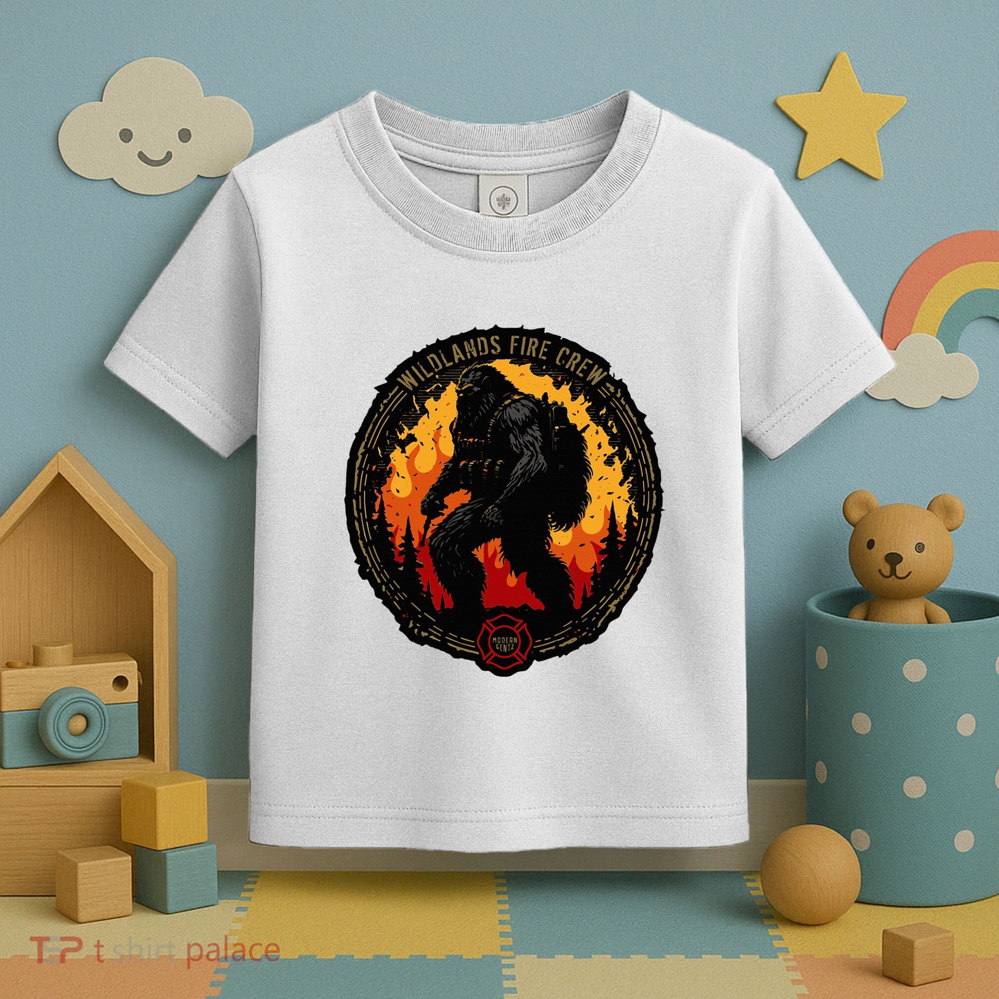 Retro Bigfoot Wildland Firefighter Sasquatch Fireman Toddler T-Shirt
