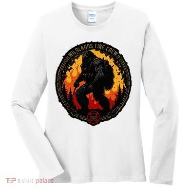Retro Bigfoot Wildland Firefighter Sasquatch Fireman Women's Long Sleeve Shirt
