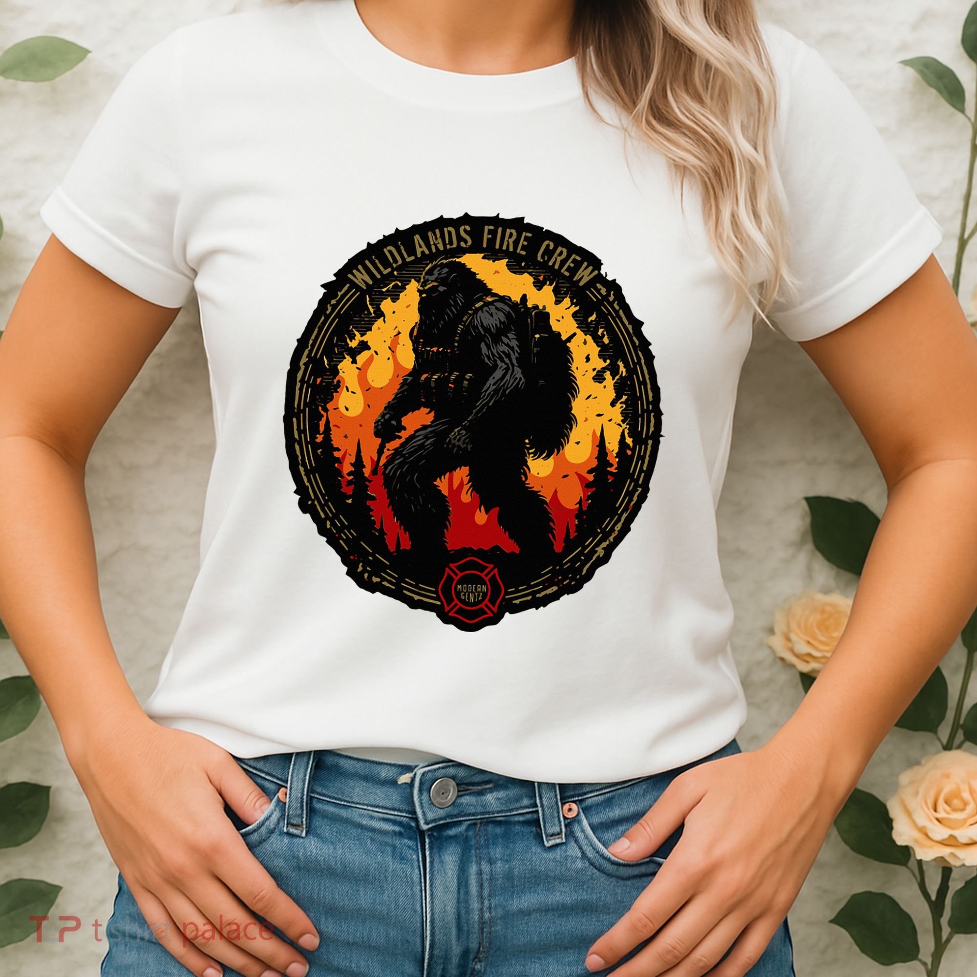 Retro Bigfoot Wildland Firefighter Sasquatch Fireman Women's T-Shirt