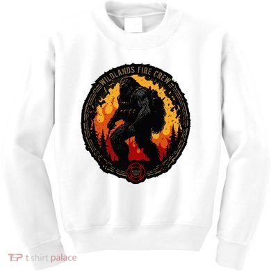 Retro Bigfoot Wildland Firefighter Sasquatch Fireman Kids Sweatshirt