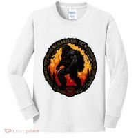 Retro Bigfoot Wildland Firefighter Sasquatch Fireman Kids Long Sleeve Shirt thumb 0