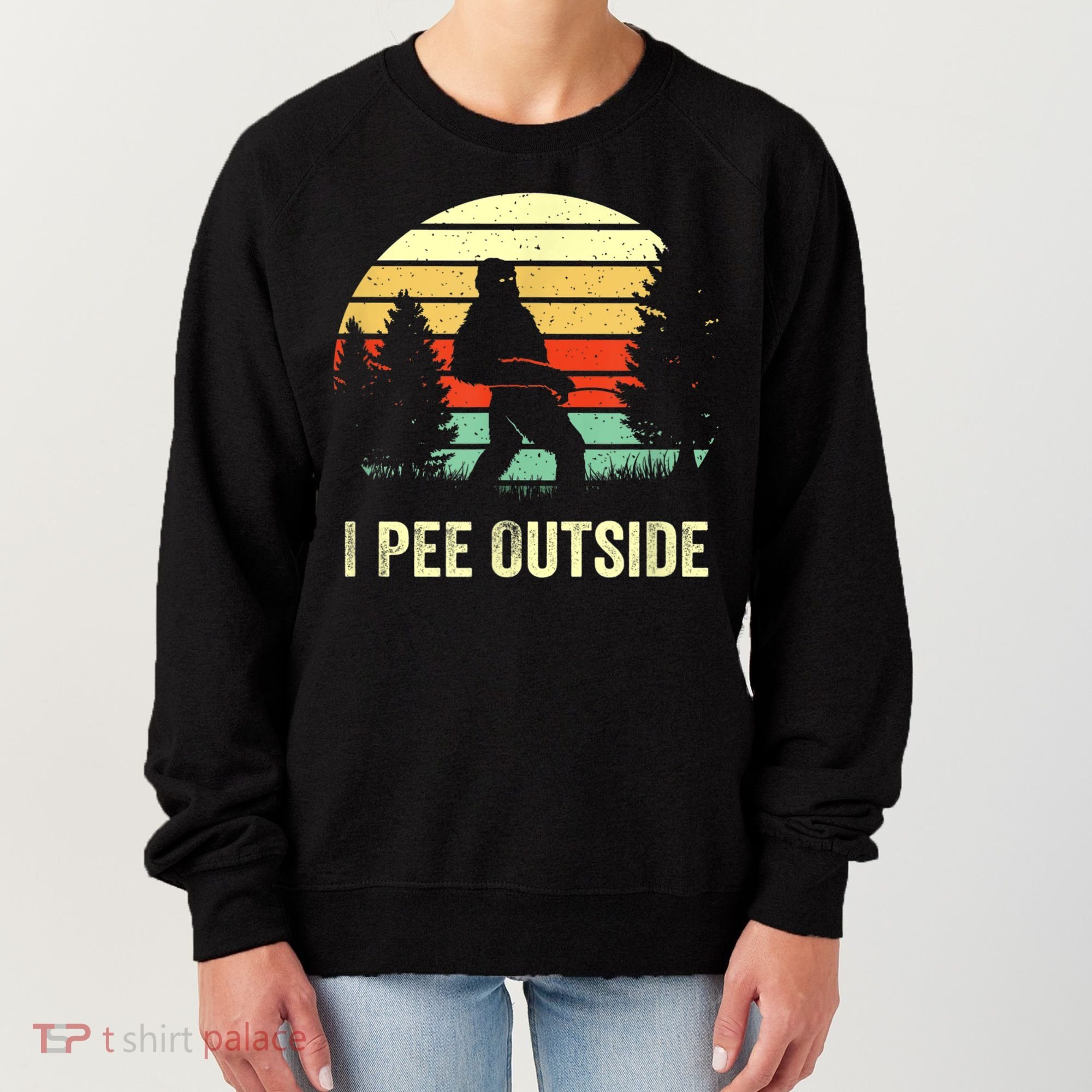 Retro Bigfoot Yeti Silhouette I Pee Outside Sasquatch Women's Sweatshirt