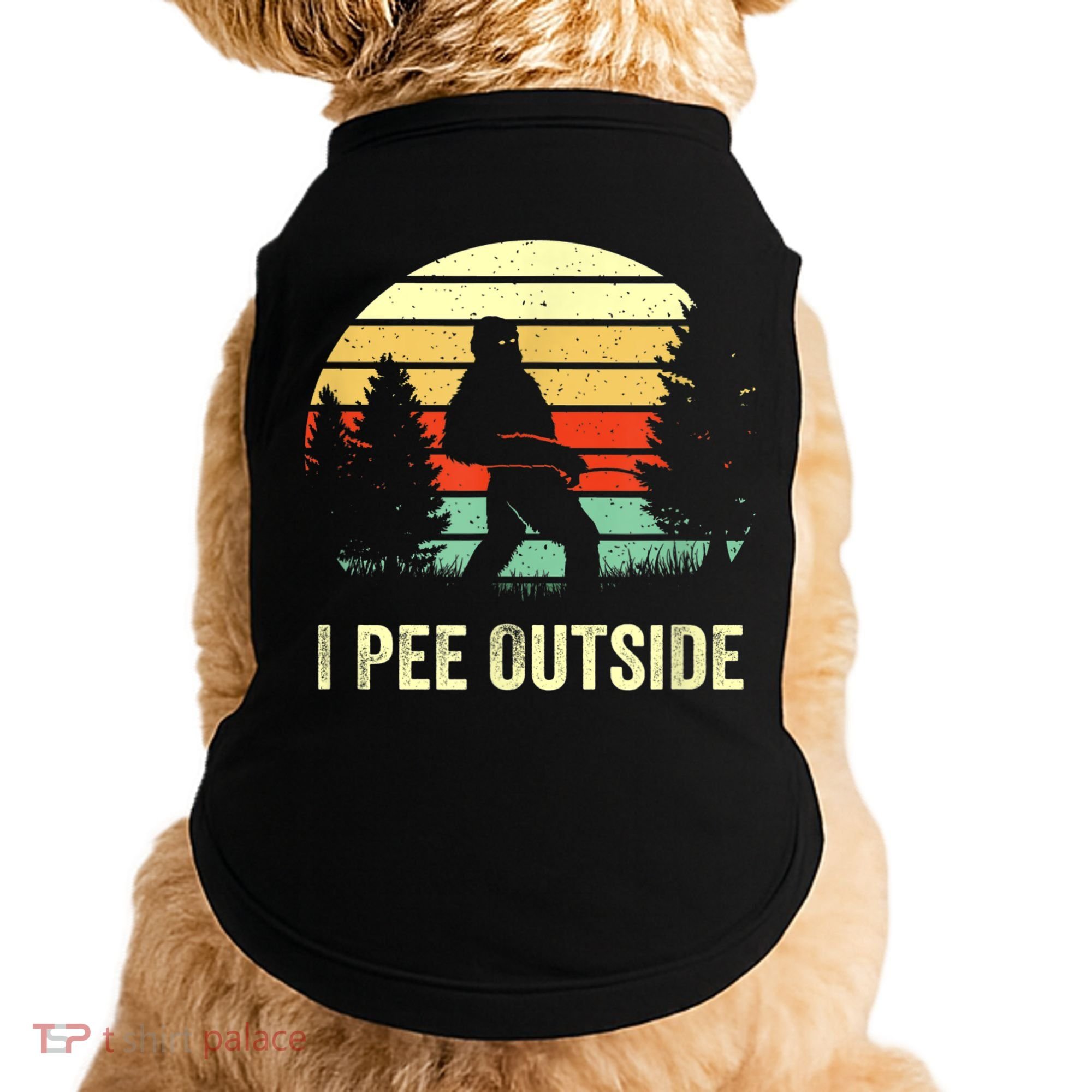 Retro Bigfoot Yeti Silhouette I Pee Outside Sasquatch Doggie Tank