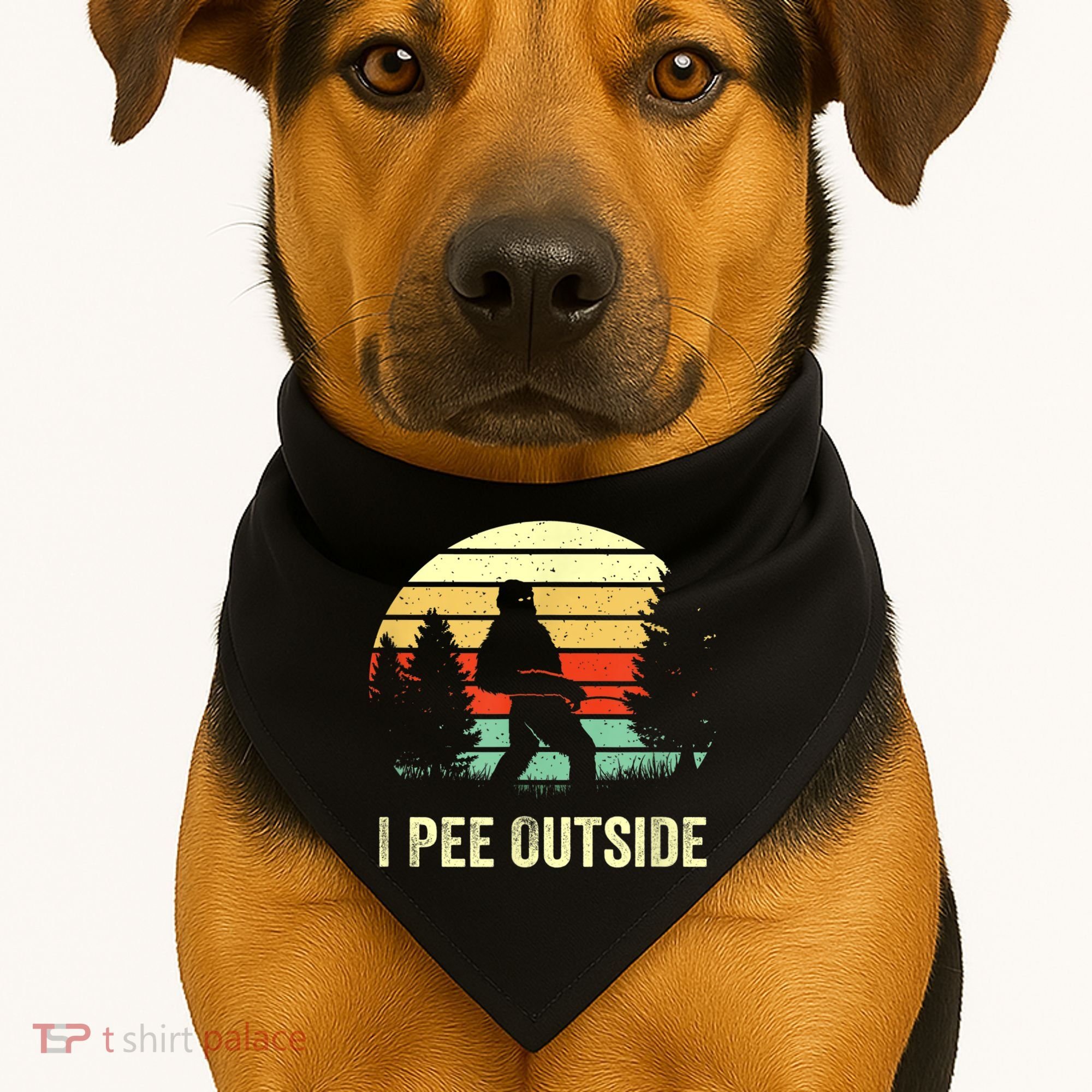 Retro Bigfoot Yeti Silhouette I Pee Outside Sasquatch USA-Made Doggie Bandana