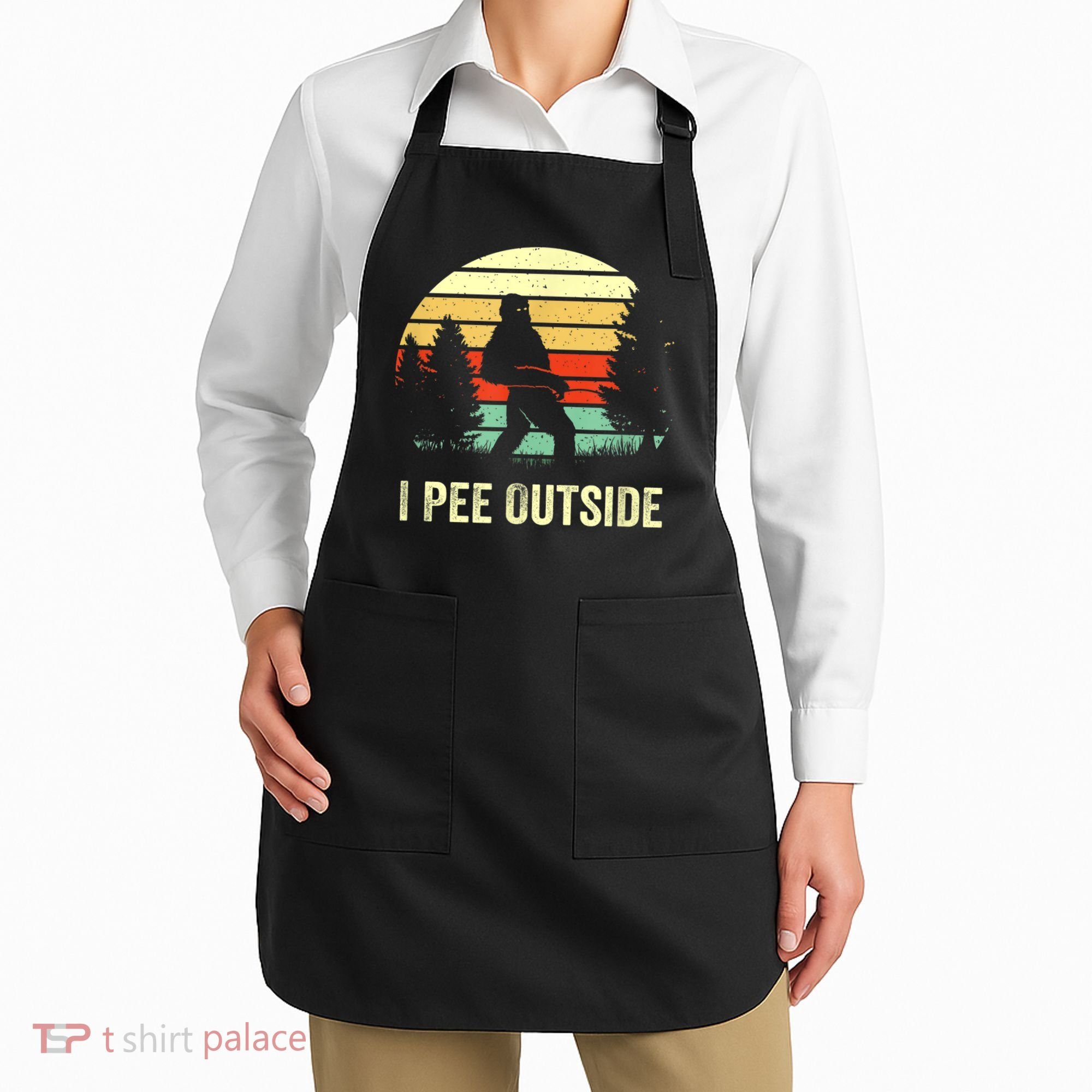 Retro Bigfoot Yeti Silhouette I Pee Outside Sasquatch Apron