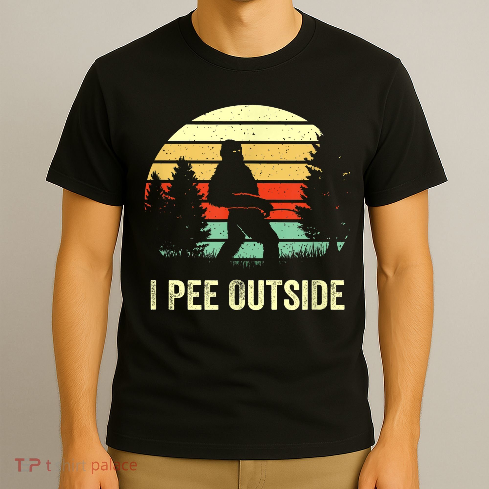 Retro Bigfoot Yeti Silhouette I Pee Outside Sasquatch T-Shirt