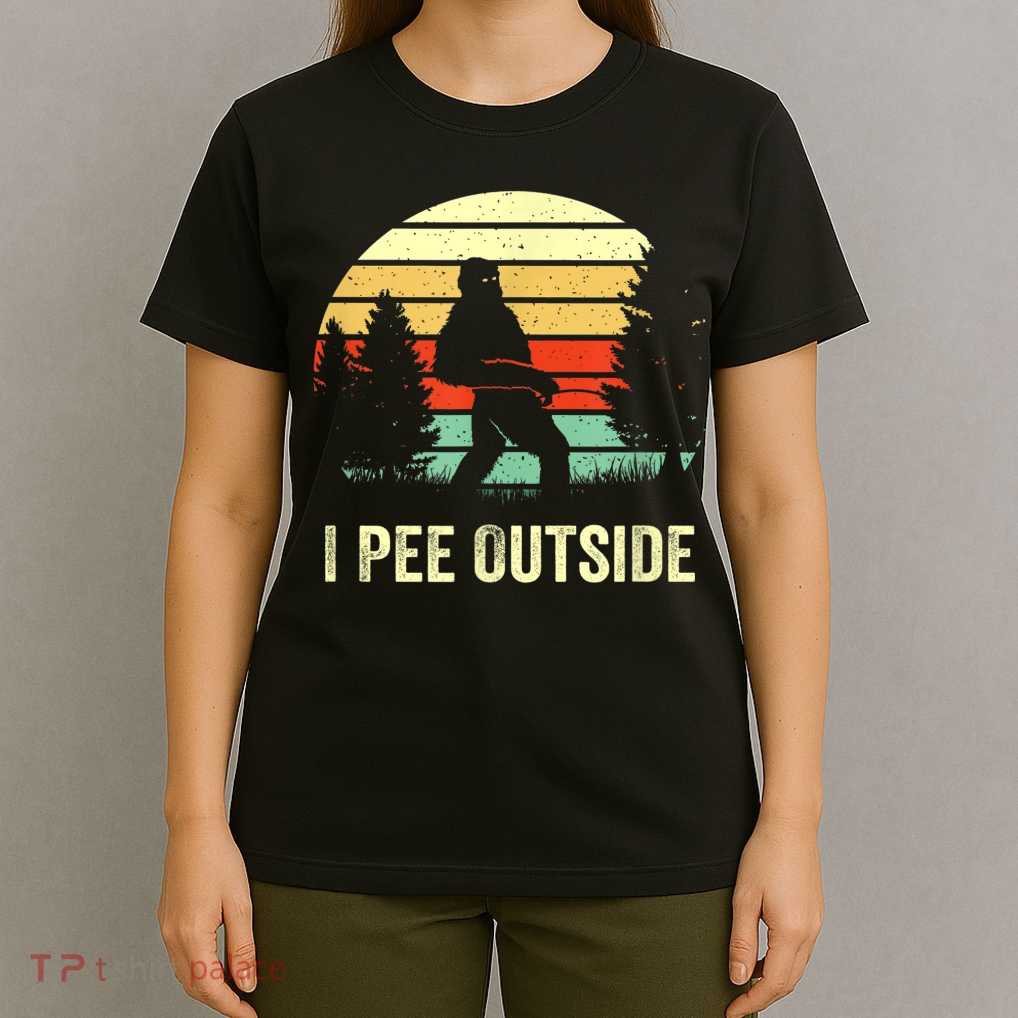 Retro Bigfoot Yeti Silhouette I Pee Outside Sasquatch T-Shirt