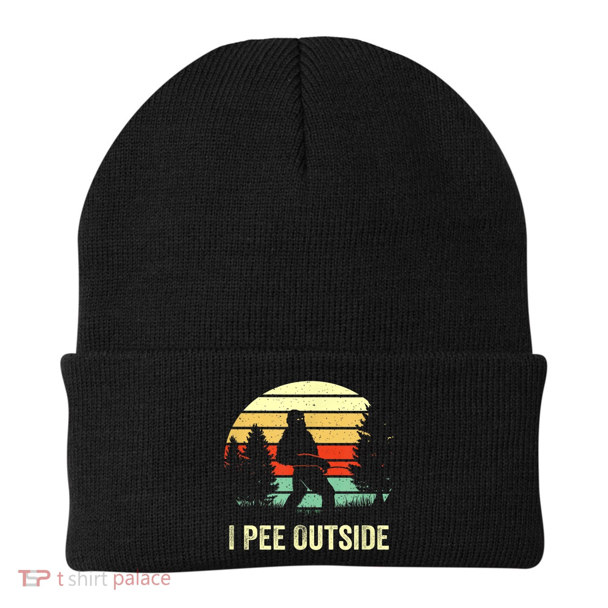 Retro Bigfoot Yeti Silhouette I Pee Outside Sasquatch Beanie
