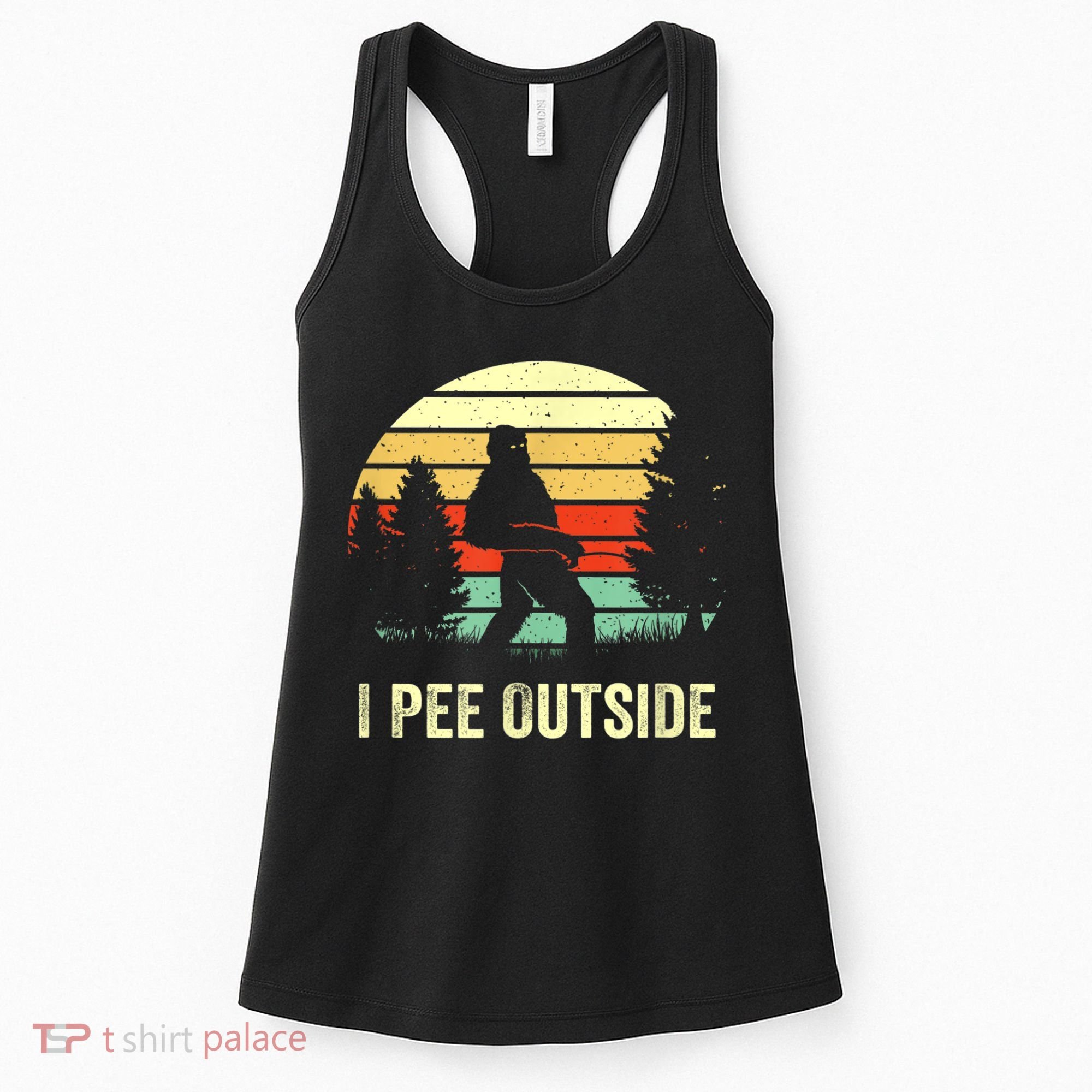 Retro Bigfoot Yeti Silhouette I Pee Outside Sasquatch Women's Tank Top