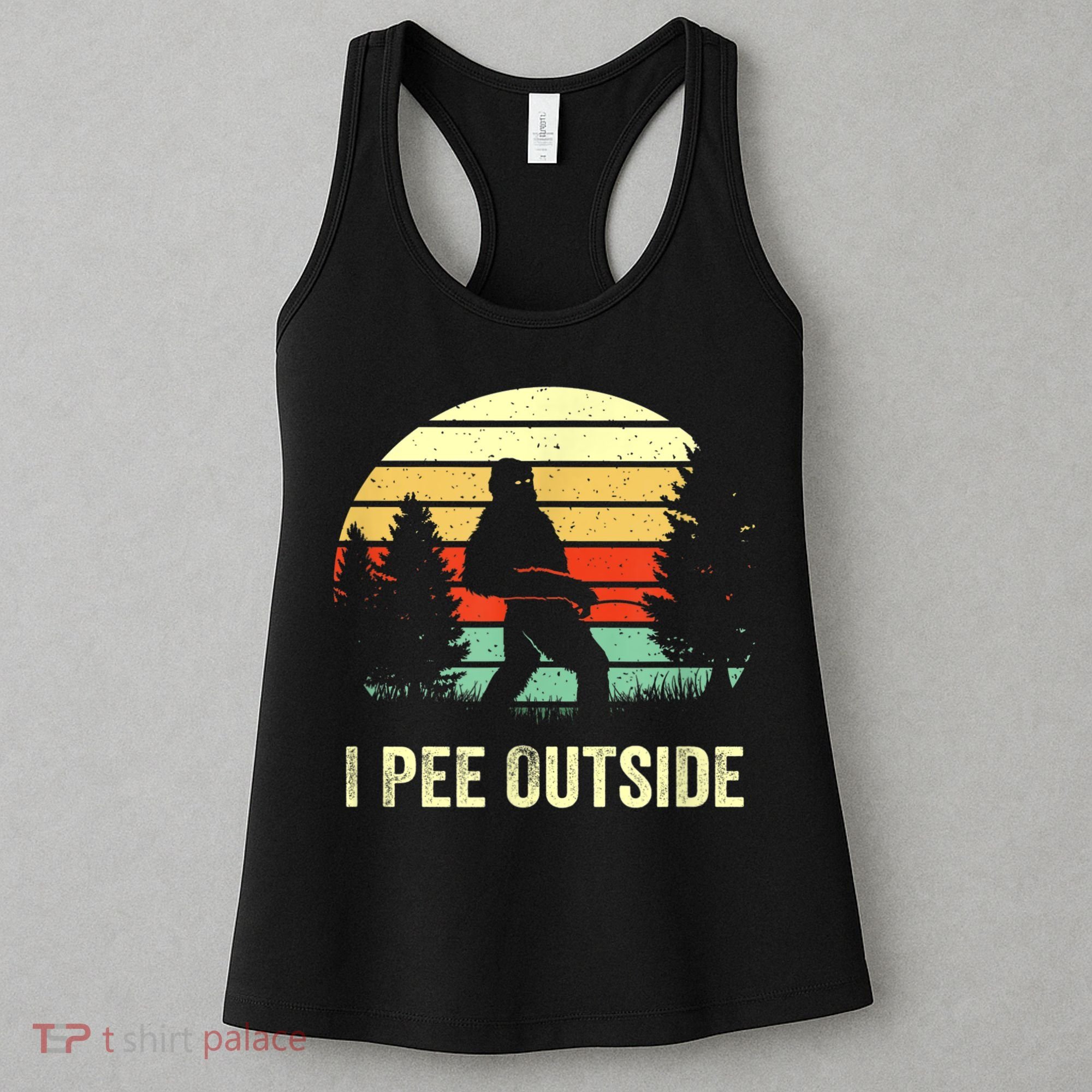 Retro Bigfoot Yeti Silhouette I Pee Outside Sasquatch Women's Tank Top