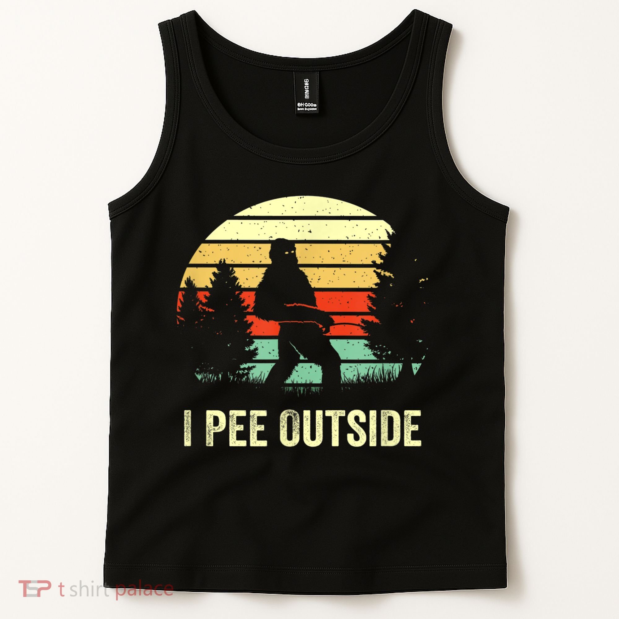 Retro Bigfoot Yeti Silhouette I Pee Outside Sasquatch Tank Top