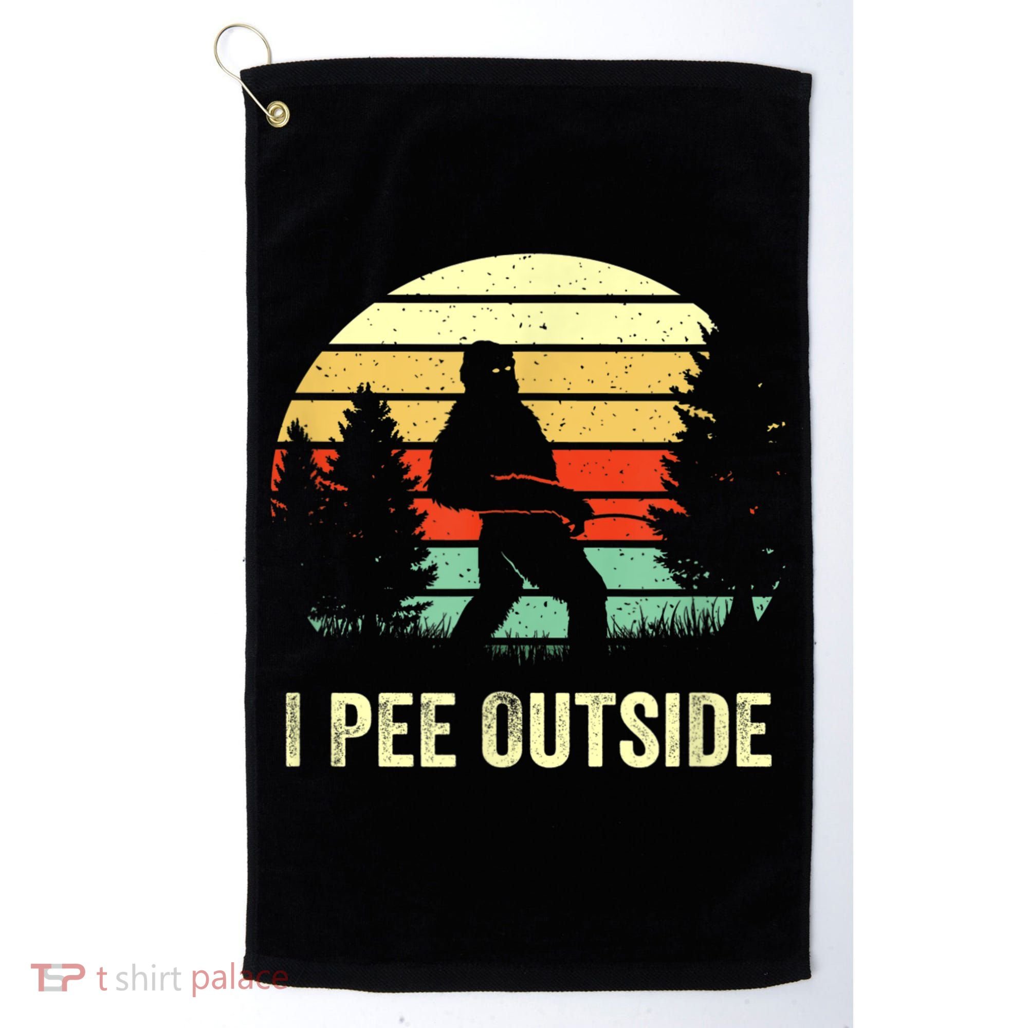 Retro Bigfoot Yeti Silhouette I Pee Outside Sasquatch Golf Towel