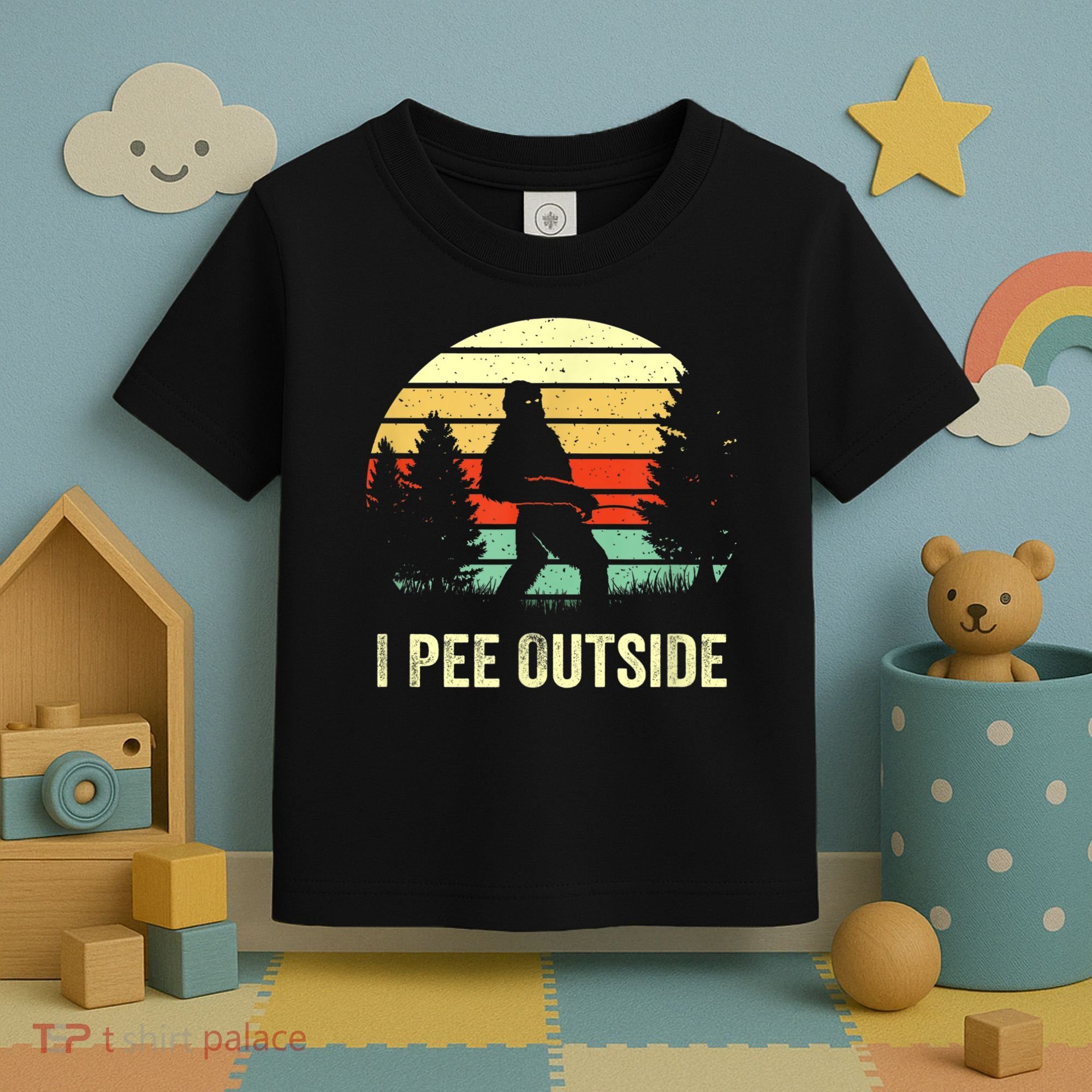 Retro Bigfoot Yeti Silhouette I Pee Outside Sasquatch Toddler T-Shirt
