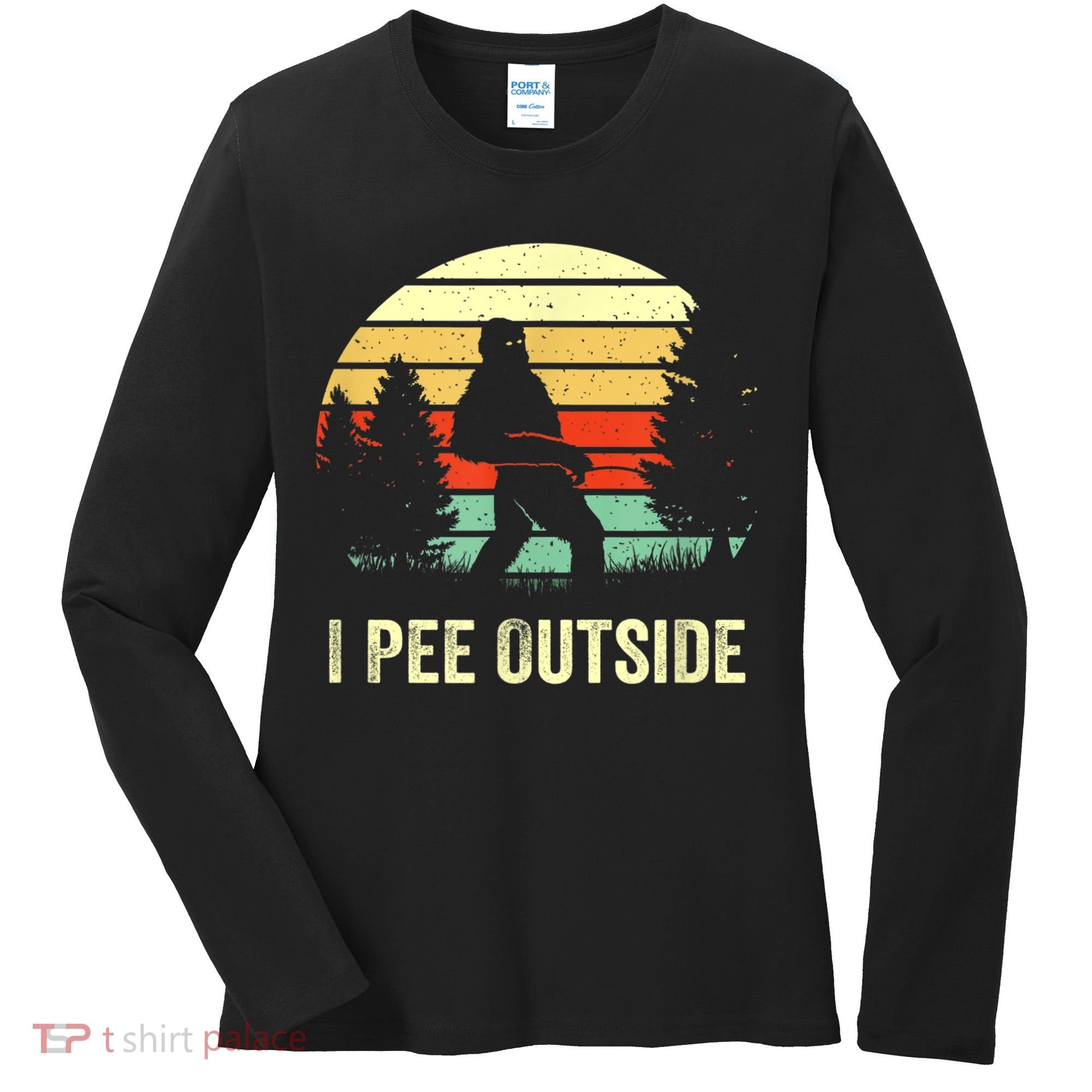 Retro Bigfoot Yeti Silhouette I Pee Outside Sasquatch Women's Long Sleeve Shirt