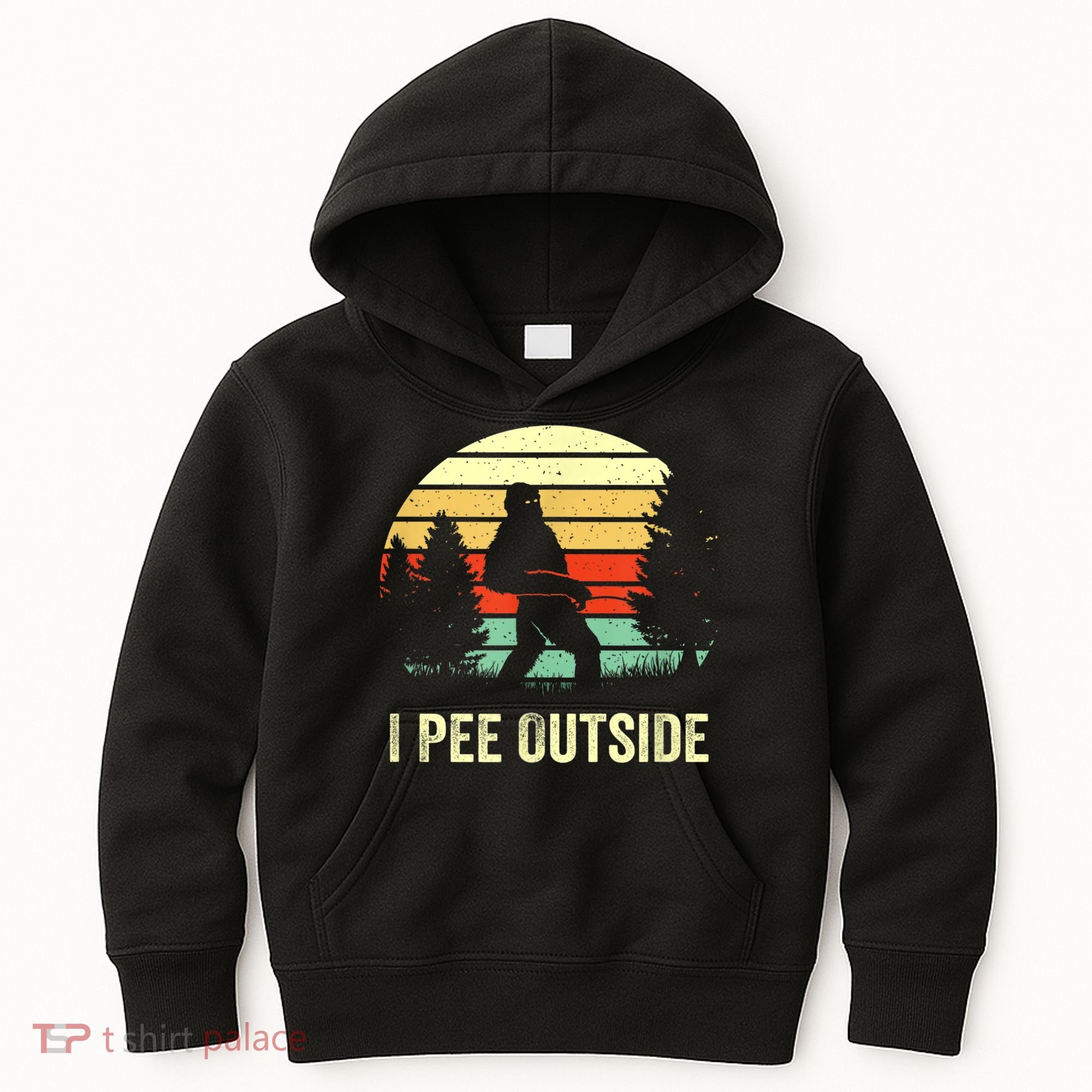 Retro Bigfoot Yeti Silhouette I Pee Outside Sasquatch Kids Hoodie