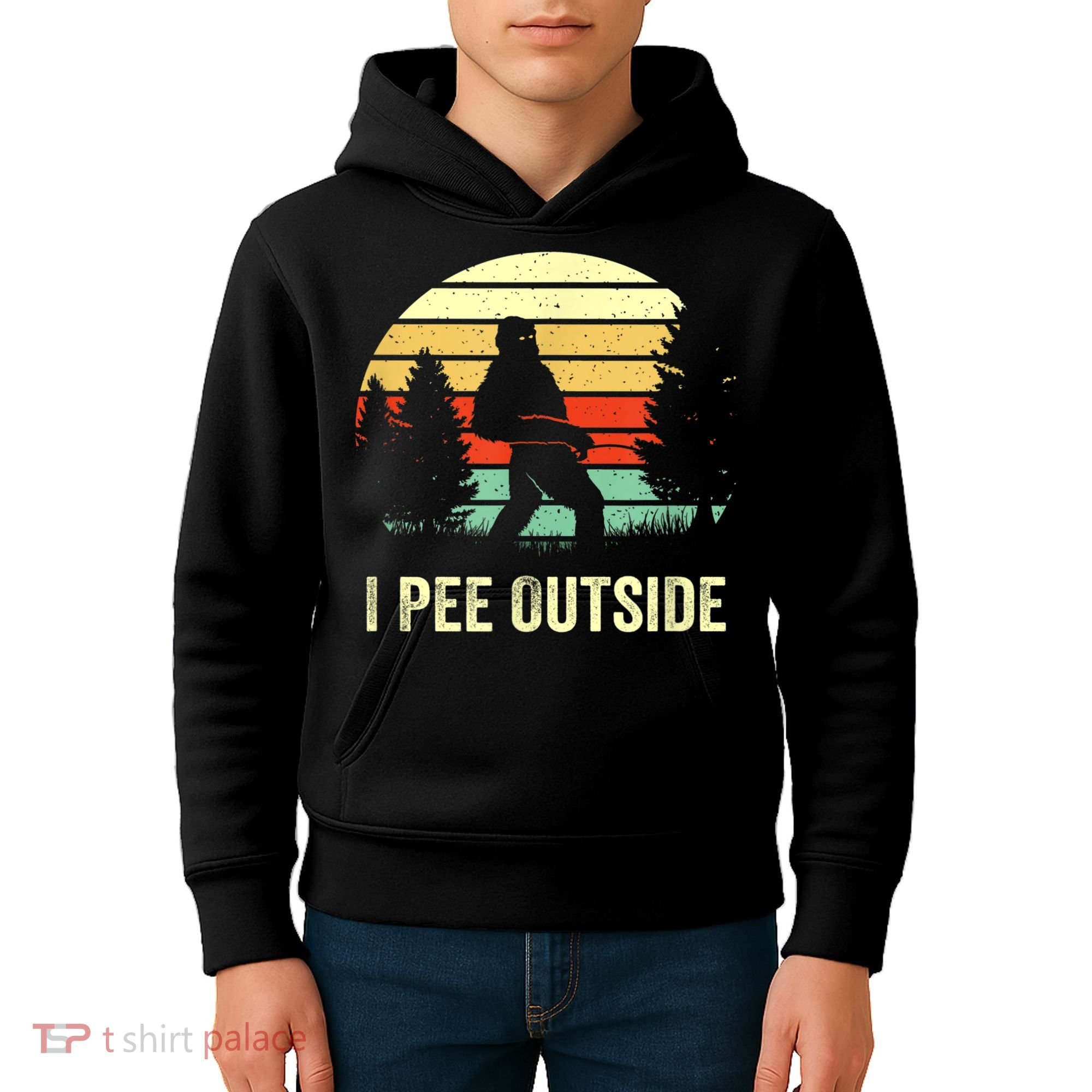 Retro Bigfoot Yeti Silhouette I Pee Outside Sasquatch Kids Hoodie