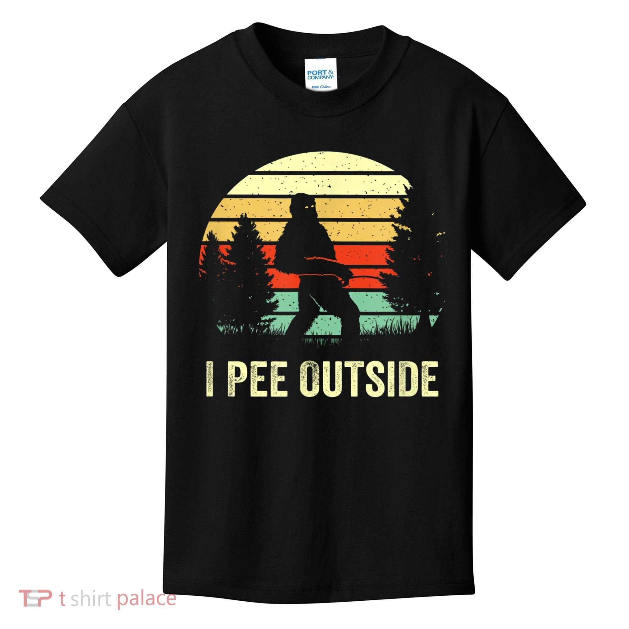 Retro Bigfoot Yeti Silhouette I Pee Outside Sasquatch Kids T-Shirt