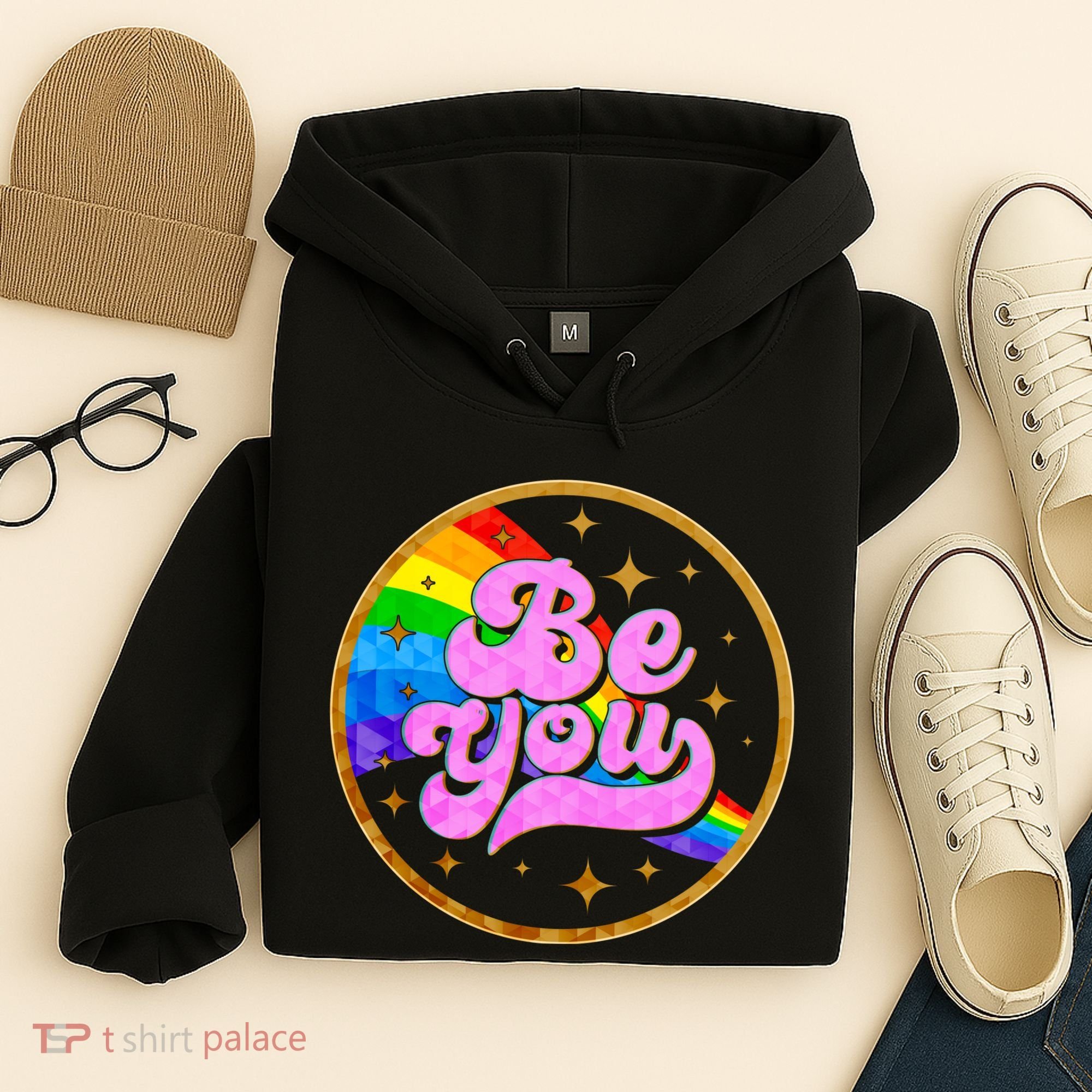 Retro Be You Rainbow Emblem Hoodie