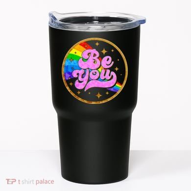 Retro Be You Rainbow Emblem Tumbler