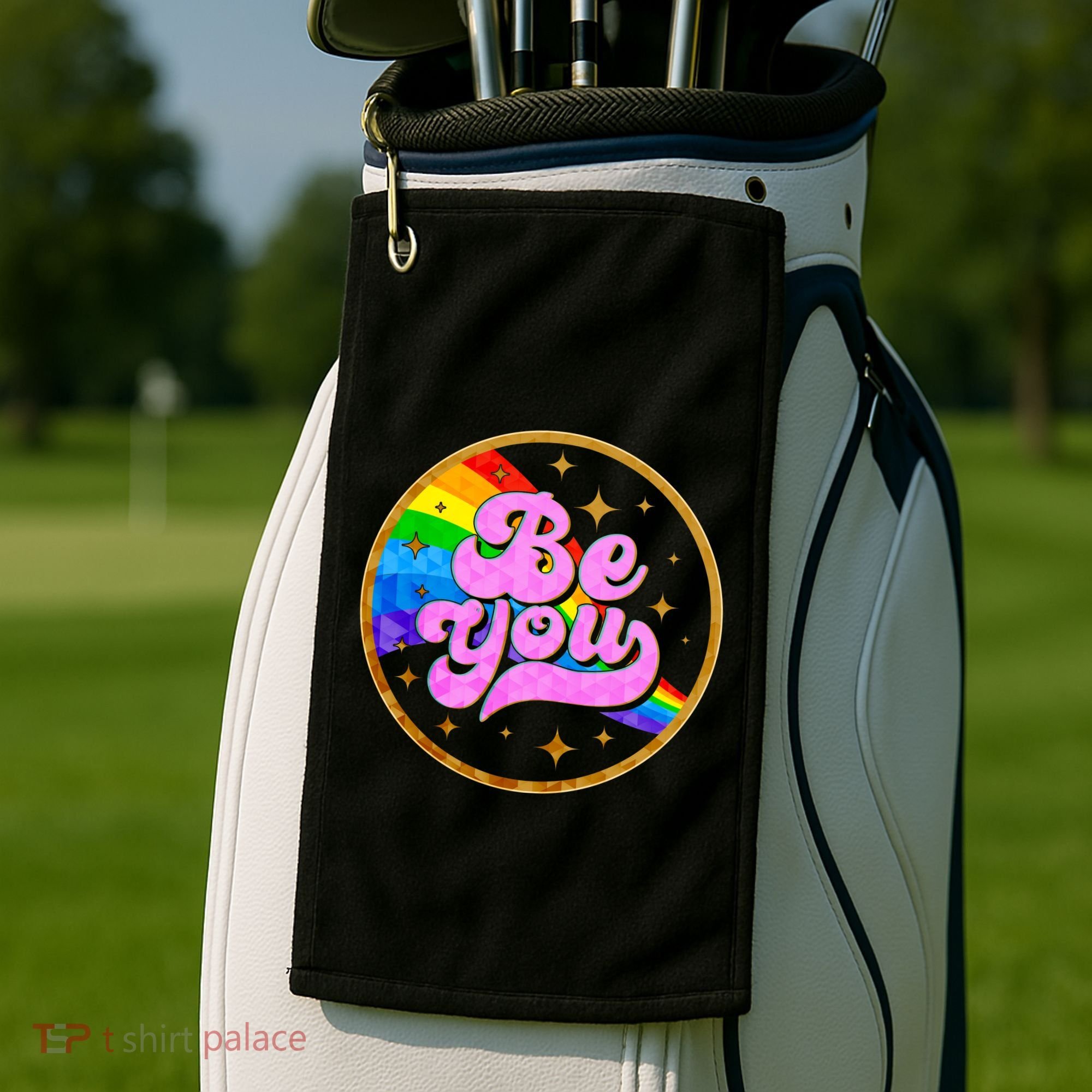 Retro Be You Rainbow Emblem Golf Towel