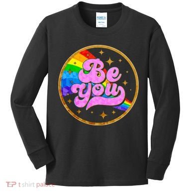 Retro Be You Rainbow Emblem Kids Long Sleeve Shirt