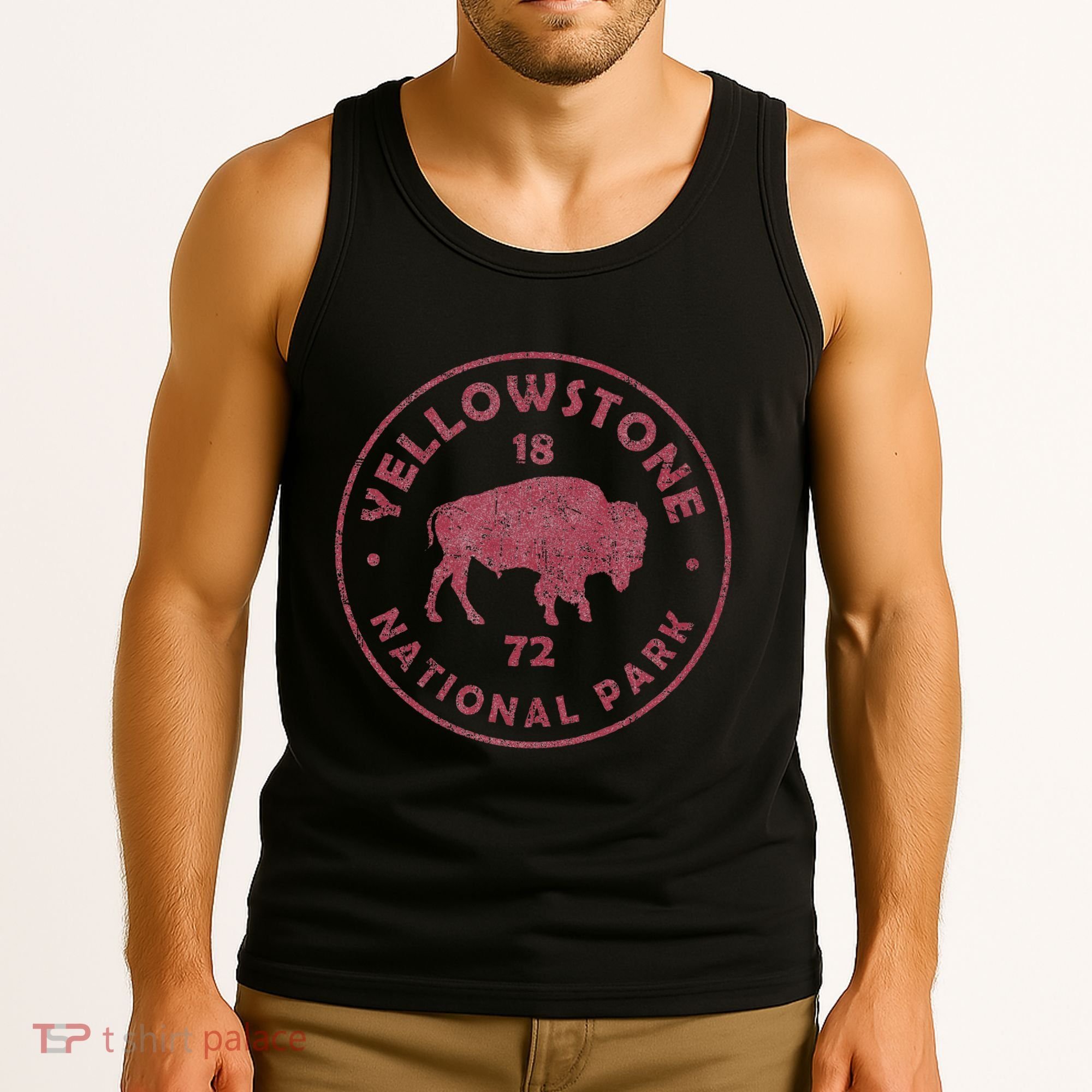 Retro Bison Yellowstone National Park 1872 Hiking Souvenir Tank Top