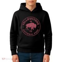 Retro Bison Yellowstone National Park 1872 Hiking Souvenir Kids Hoodie thumb 4