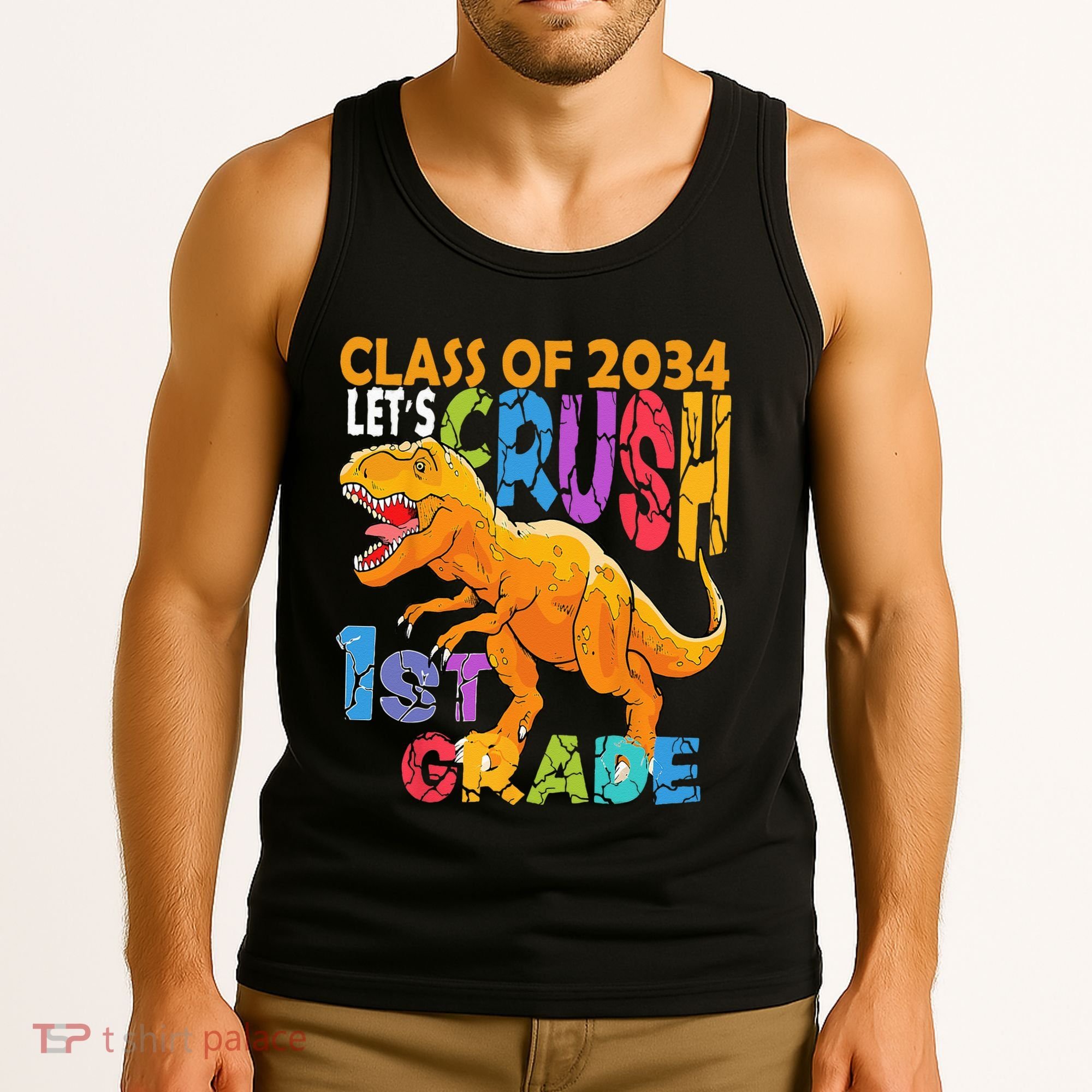 Ready Crush 1st Grade Dinosaur First Back To School Boy Tank Top