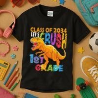 Ready Crush 1st Grade Dinosaur First Back To School Boy Kids T-Shirt thumb 3