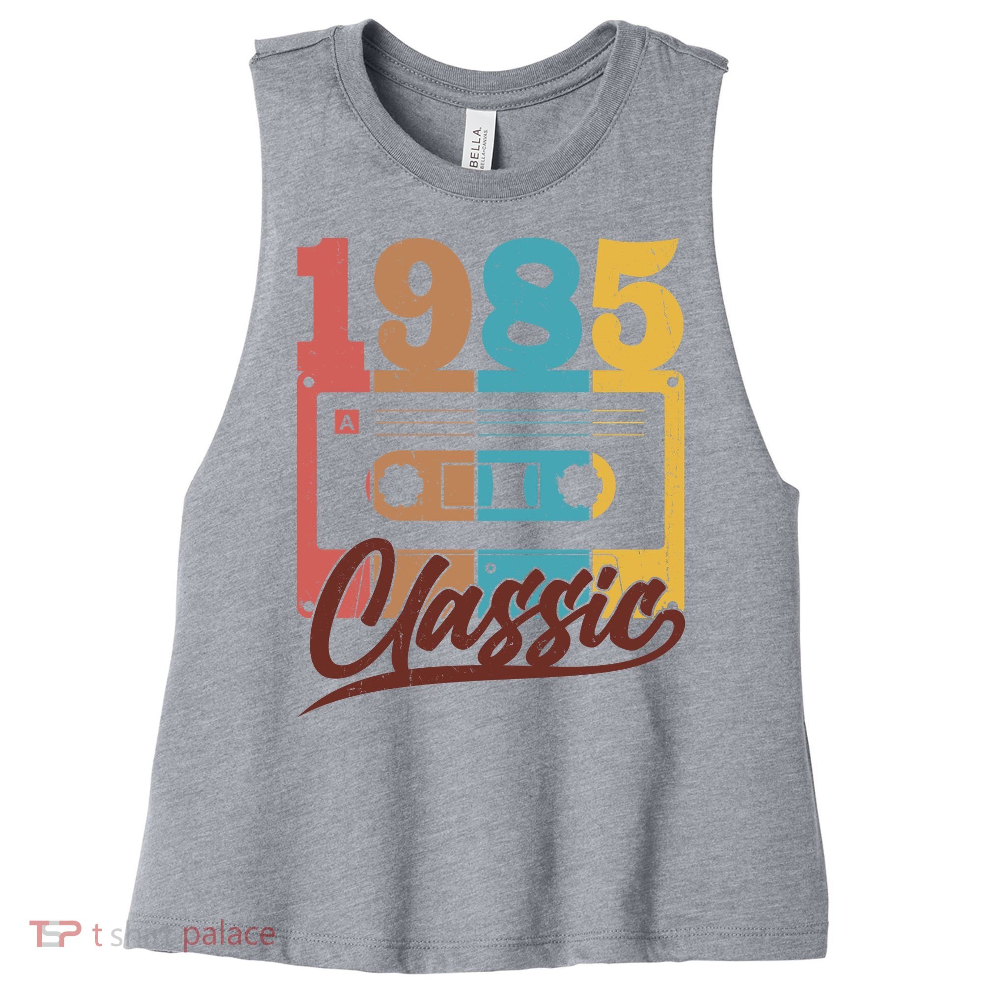 Retro Classic 1985 Birthday Cassette Tape Women's Racerback Cropped Tank
