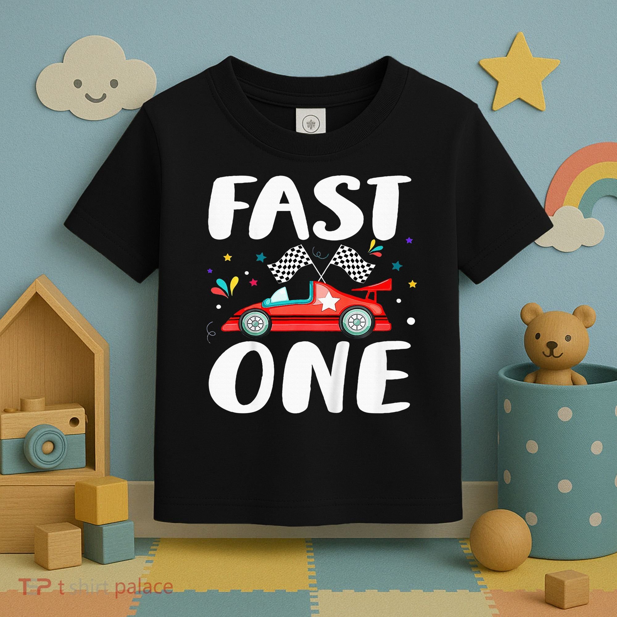 Race Car 1st Birthday Fast One This Little Racer Is One Year Toddler T-Shirt