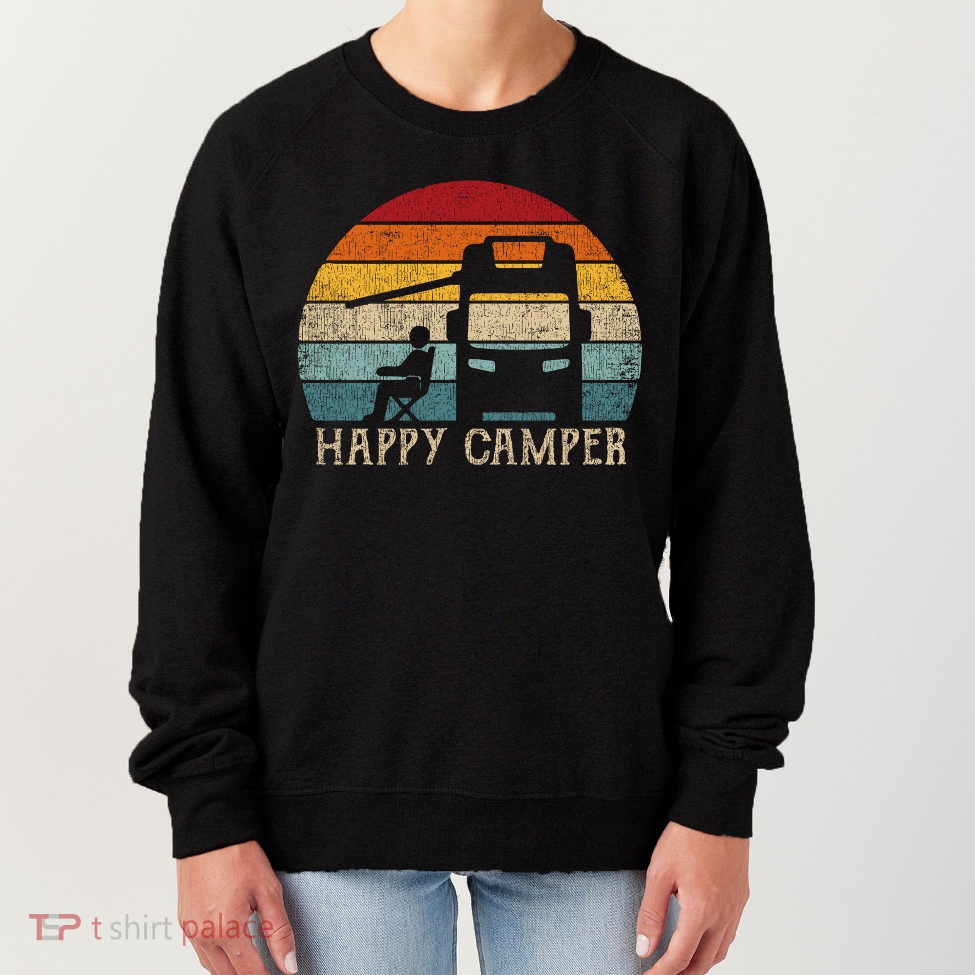 Rv Camping 70s 80s Retro Happy Camper Cool Gift Women's Sweatshirt