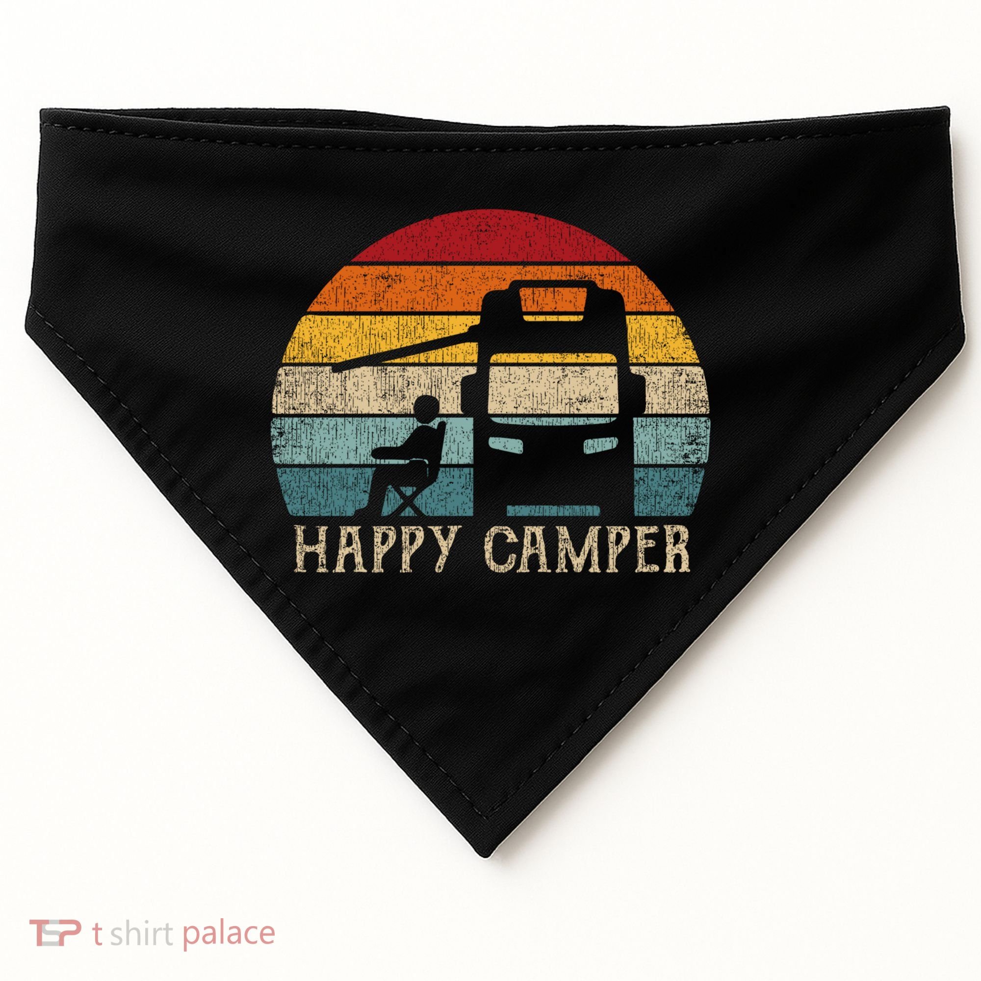 Rv Camping 70s 80s Retro Happy Camper Cool Gift USA-Made Doggie Bandana