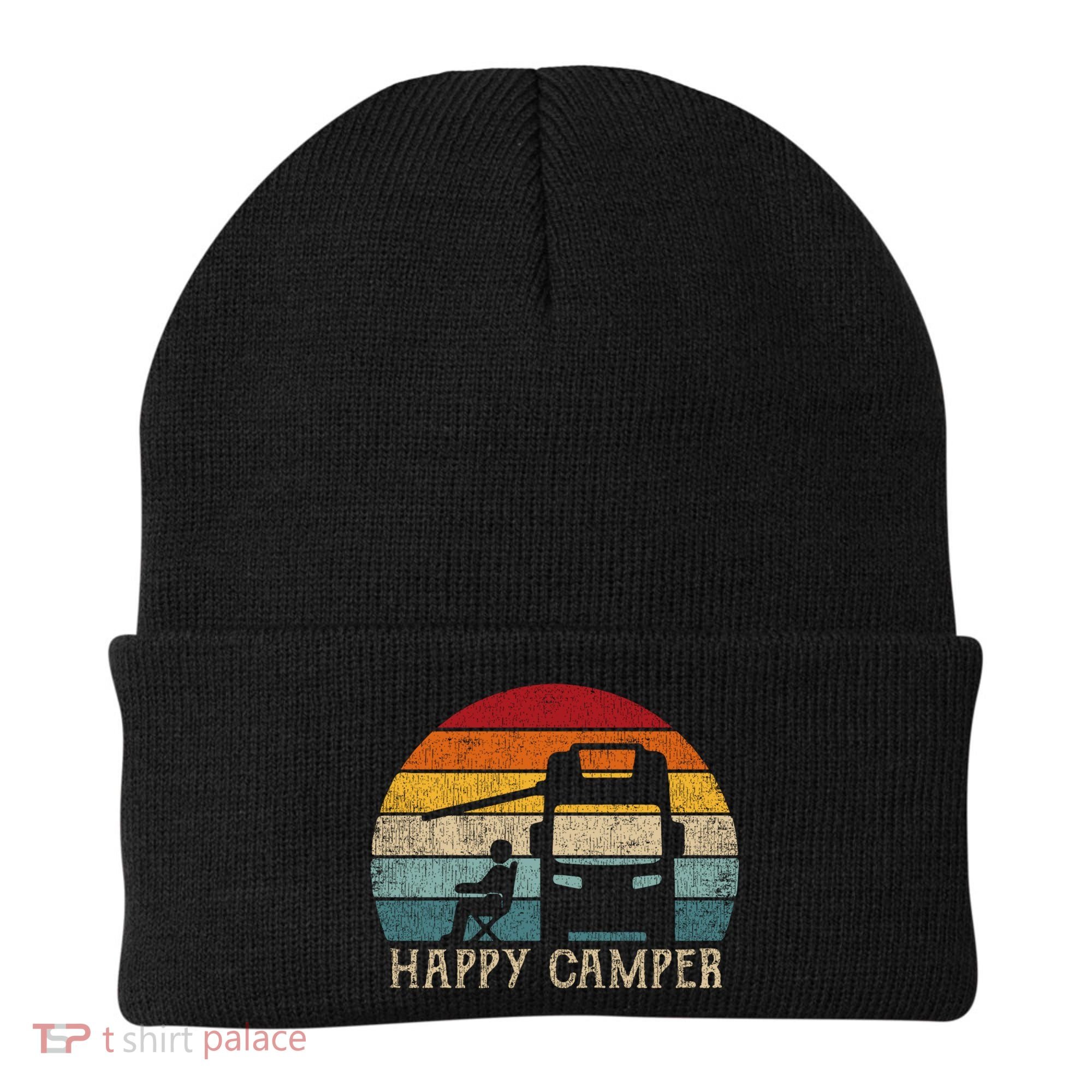 Rv Camping 70s 80s Retro Happy Camper Cool Gift Beanie