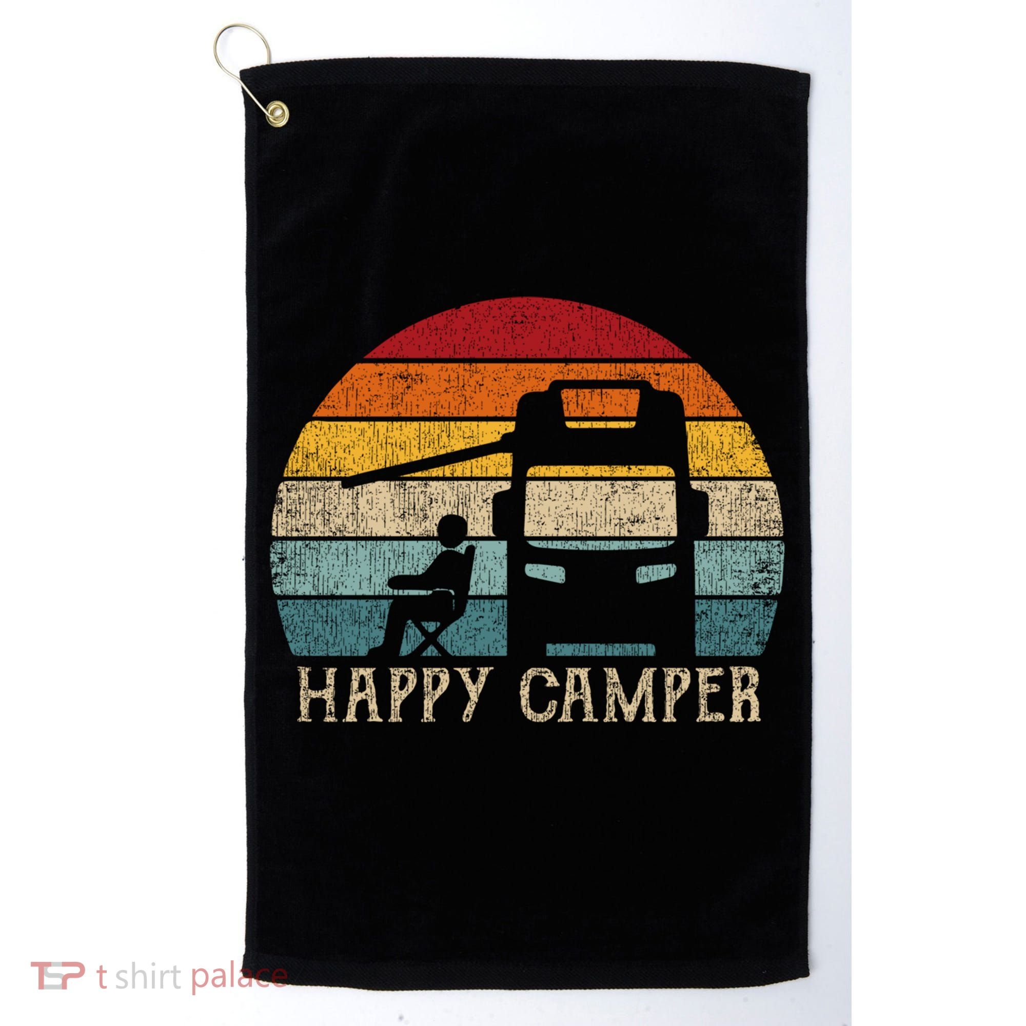 Rv Camping 70s 80s Retro Happy Camper Cool Gift Golf Towel