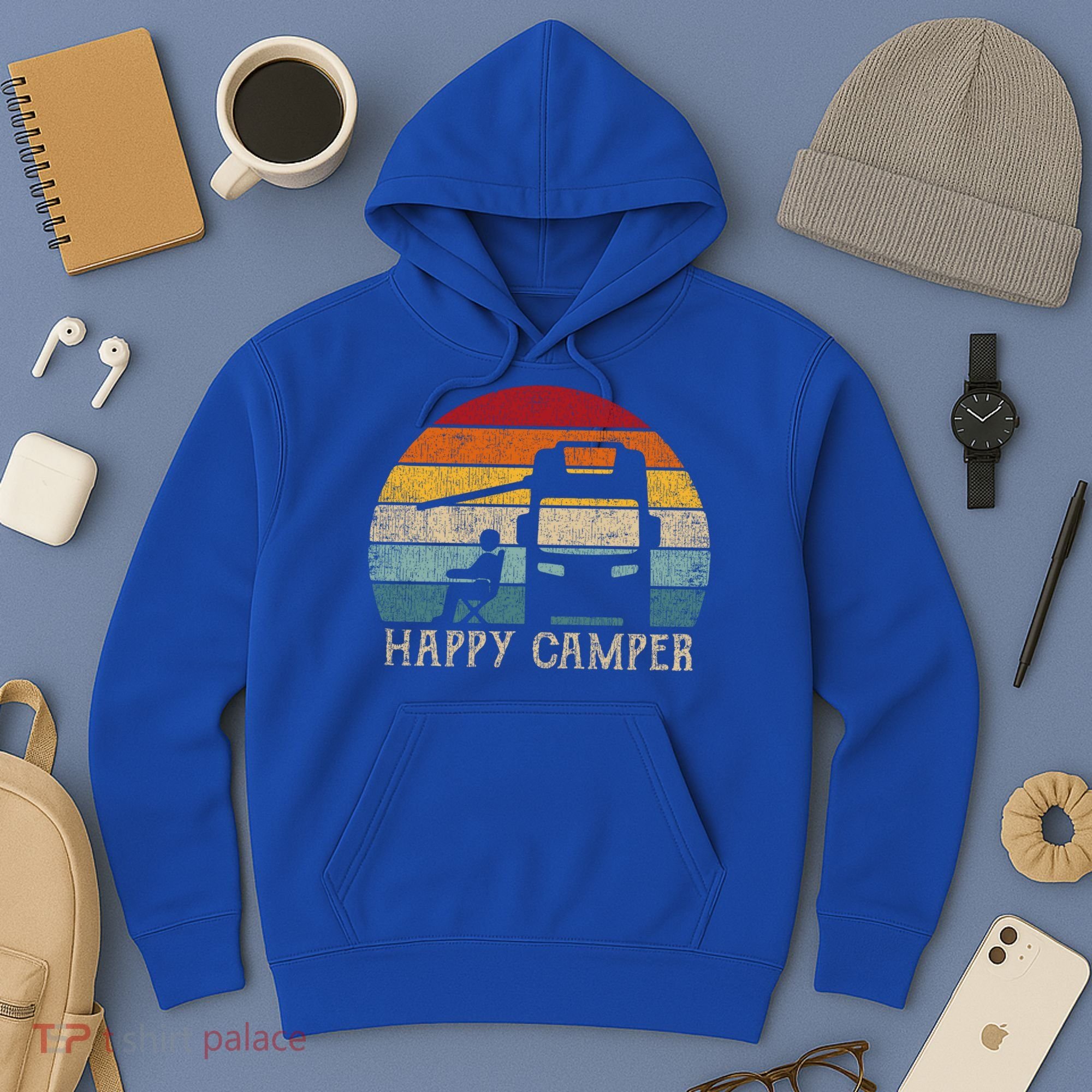 Rv Camping 70s 80s Retro Happy Camper Cool Gift Hoodie
