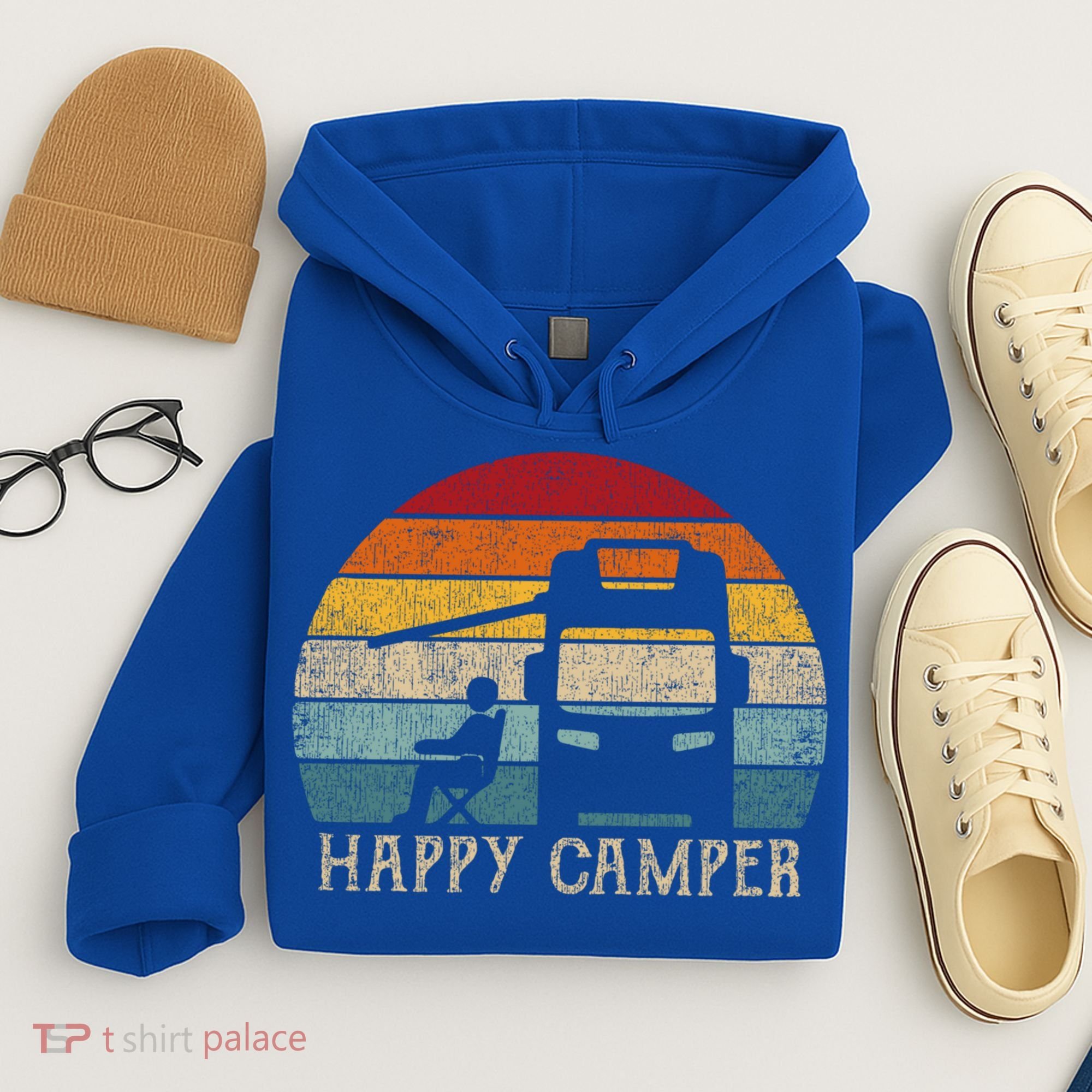 Rv Camping 70s 80s Retro Happy Camper Cool Gift Hoodie