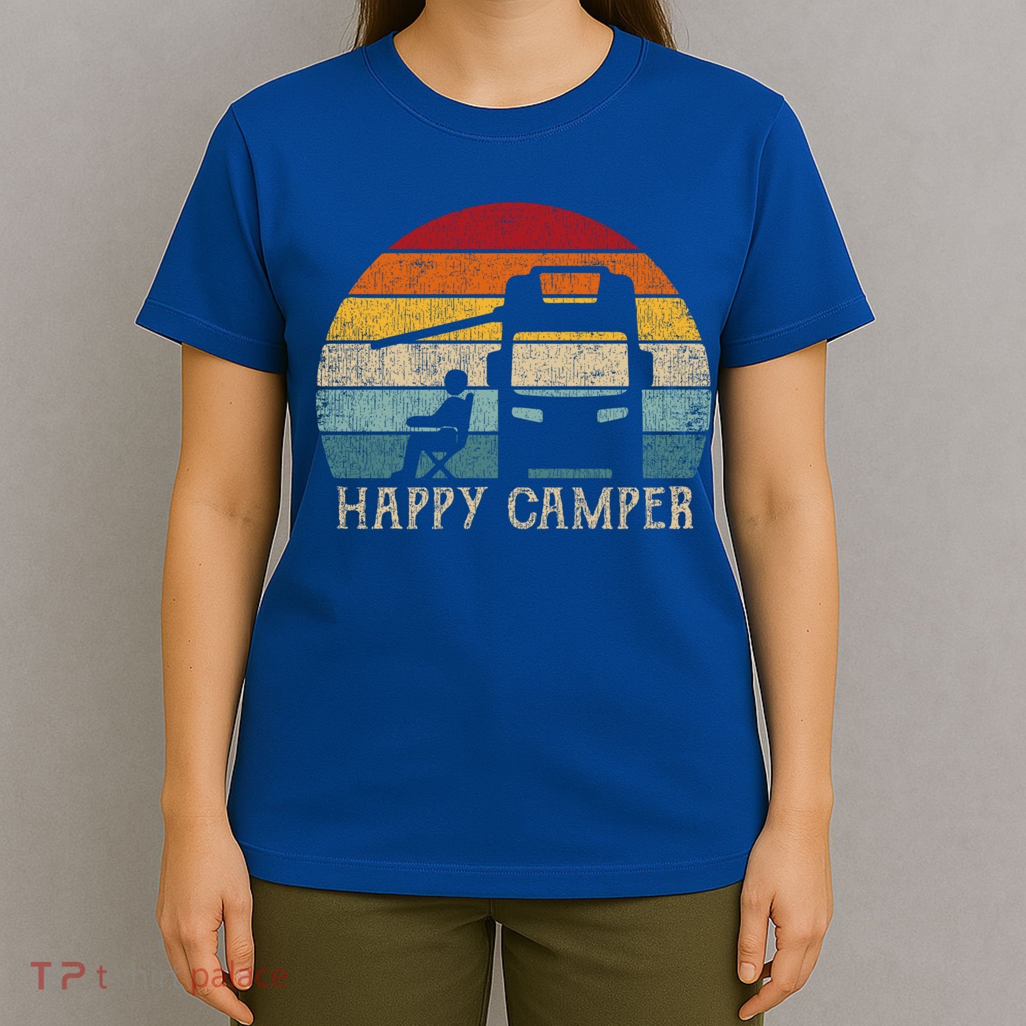 Rv Camping 70s 80s Retro Happy Camper Cool Gift T-Shirt