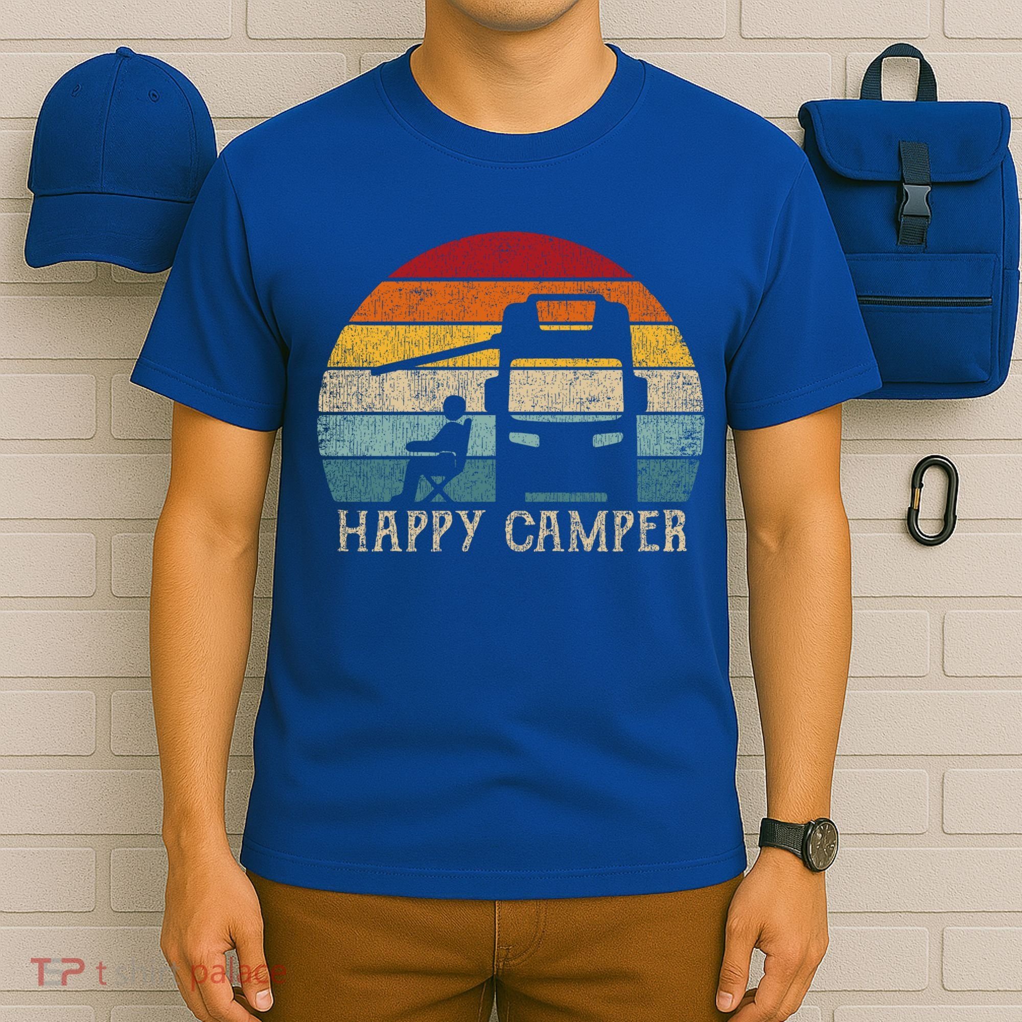 Rv Camping 70s 80s Retro Happy Camper Cool Gift T-Shirt