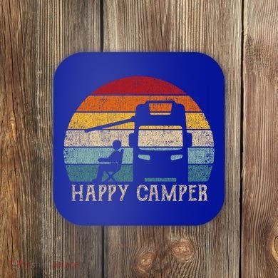 Rv Camping 70s 80s Retro Happy Camper Cool Gift Coaster