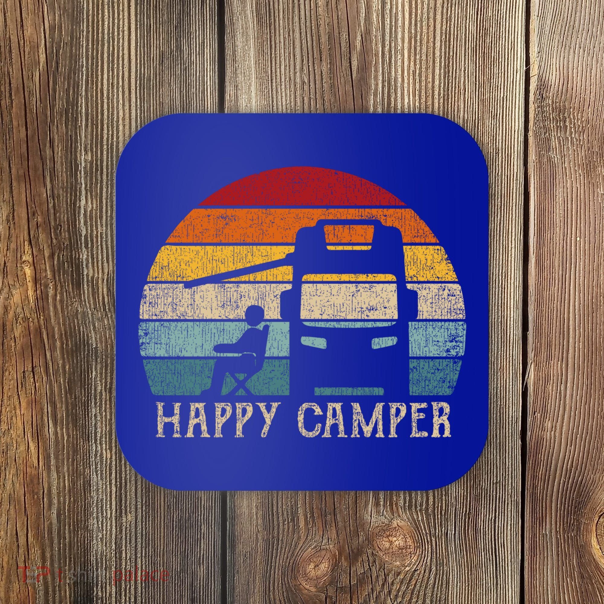 Rv Camping 70s 80s Retro Happy Camper Cool Gift Coaster