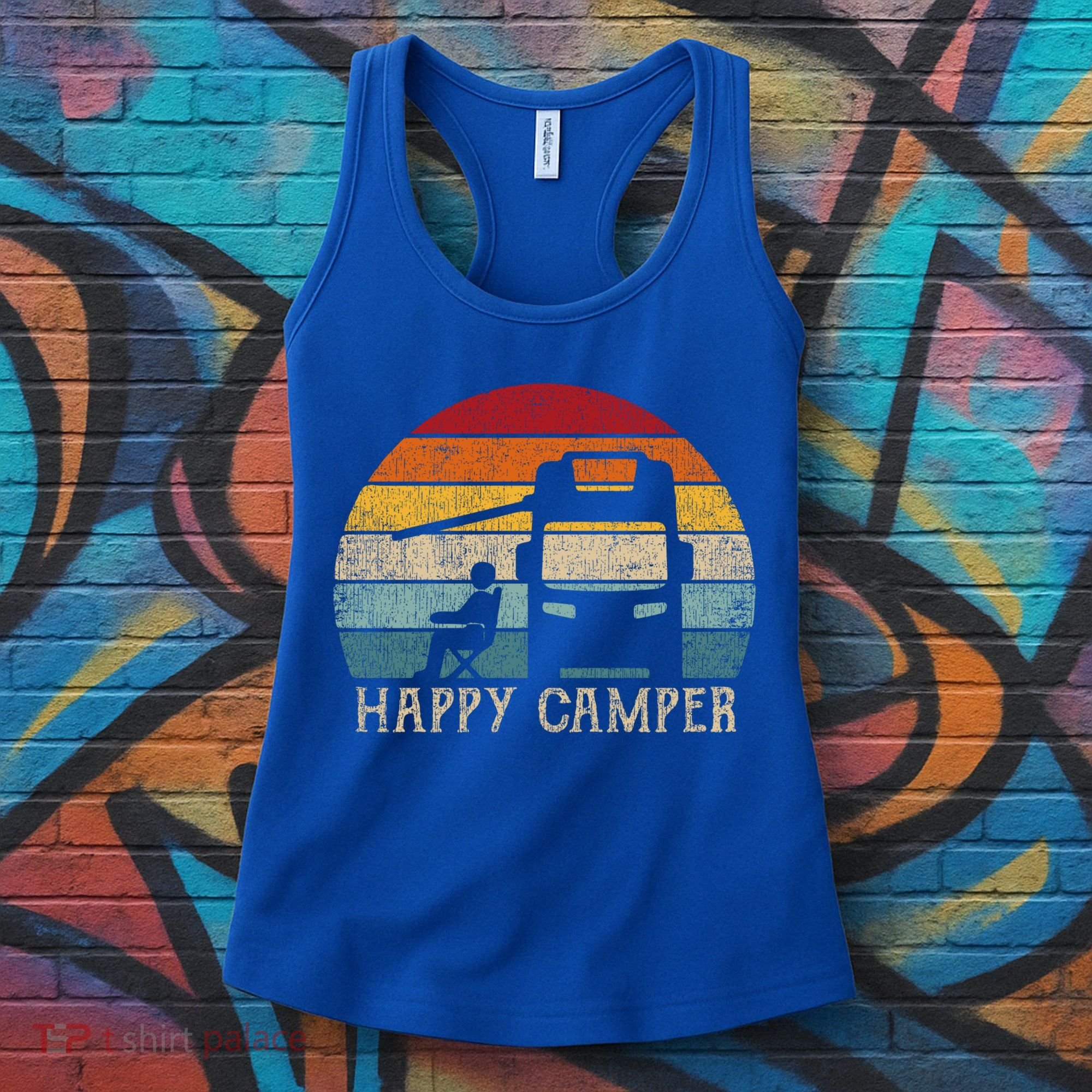 Rv Camping 70s 80s Retro Happy Camper Cool Gift Women's Tank Top