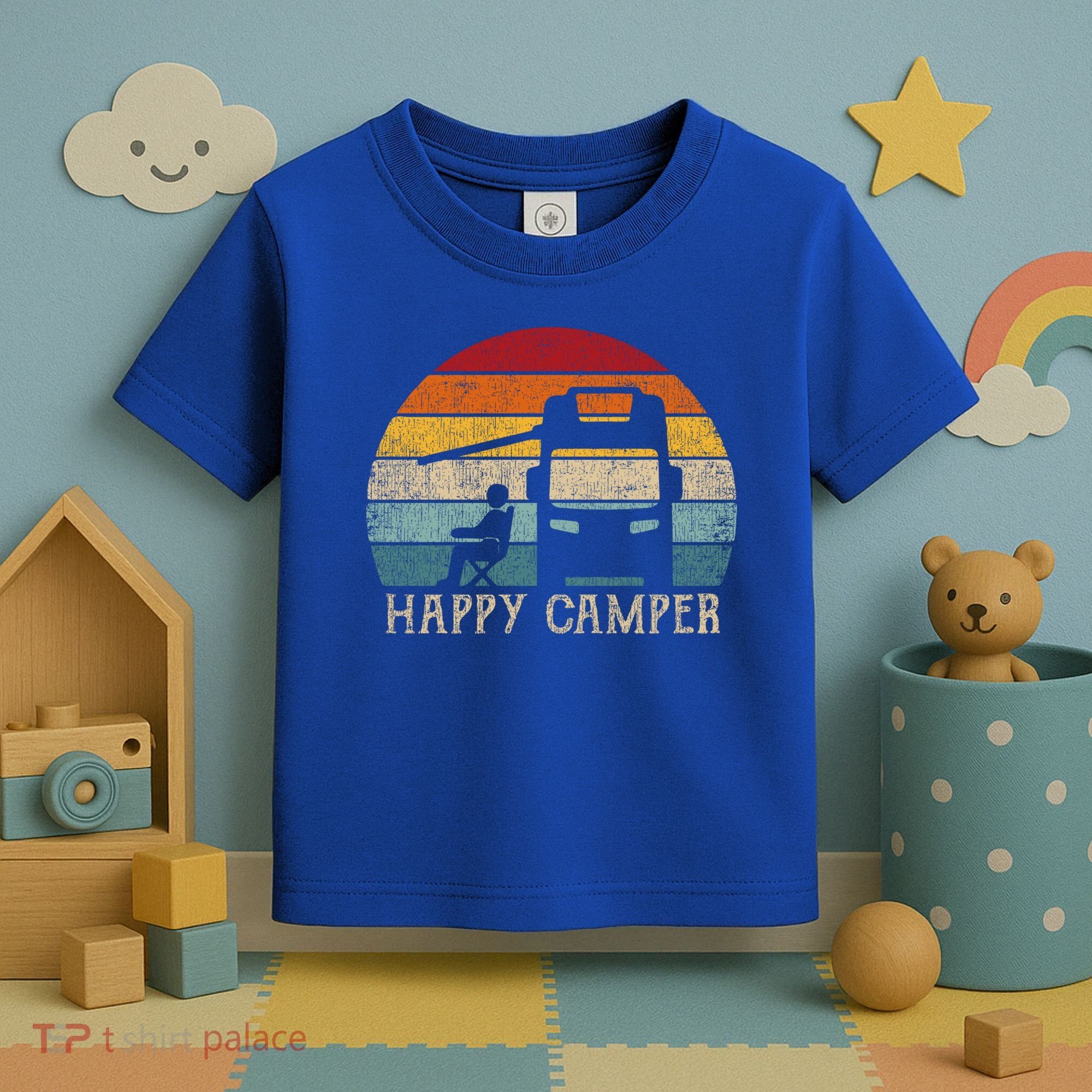 Rv Camping 70s 80s Retro Happy Camper Cool Gift Toddler T-Shirt