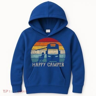 Rv Camping 70s 80s Retro Happy Camper Cool Gift Kids Hoodie