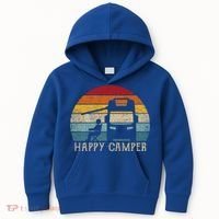 Rv Camping 70s 80s Retro Happy Camper Cool Gift Kids Hoodie thumb 0