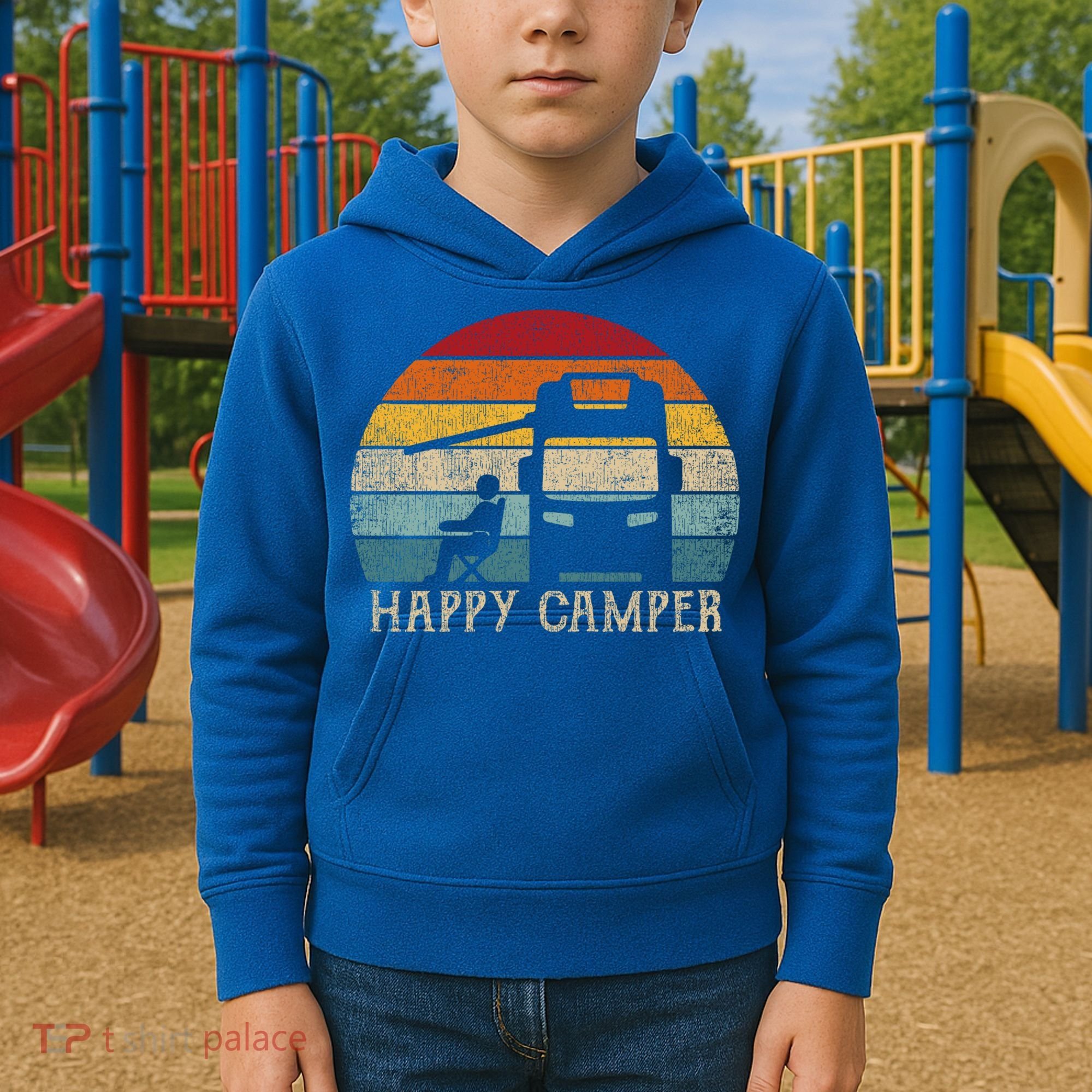 Rv Camping 70s 80s Retro Happy Camper Cool Gift Kids Hoodie